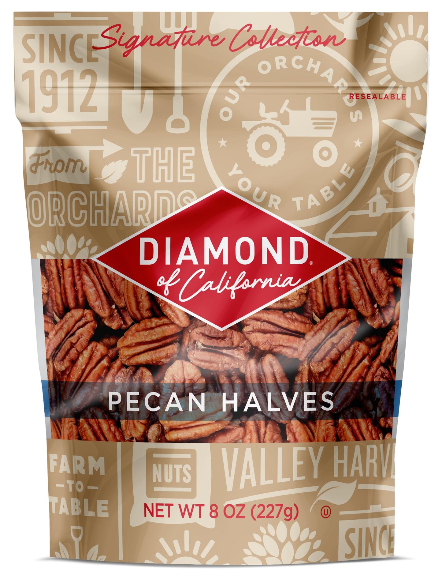 Diamond of California Signature Collection Raw Pecan Halves and Pieces Shelled Pecans for Wholesome Snacking or Topping Your Favorite Dishes 8 oz.