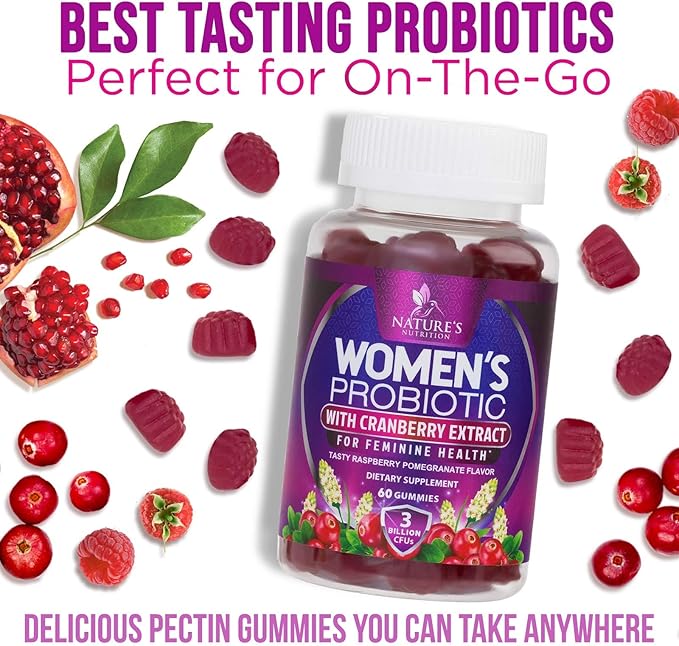 Probiotics for Women Gummy - 6 Diverse Strains w/ Cranberry, PH Balance, Digestive & Feminine Health Support, 3 Billion CFU Womens Probiotic for Urinary & Immune Support, Non-GMO - 60 Gummies