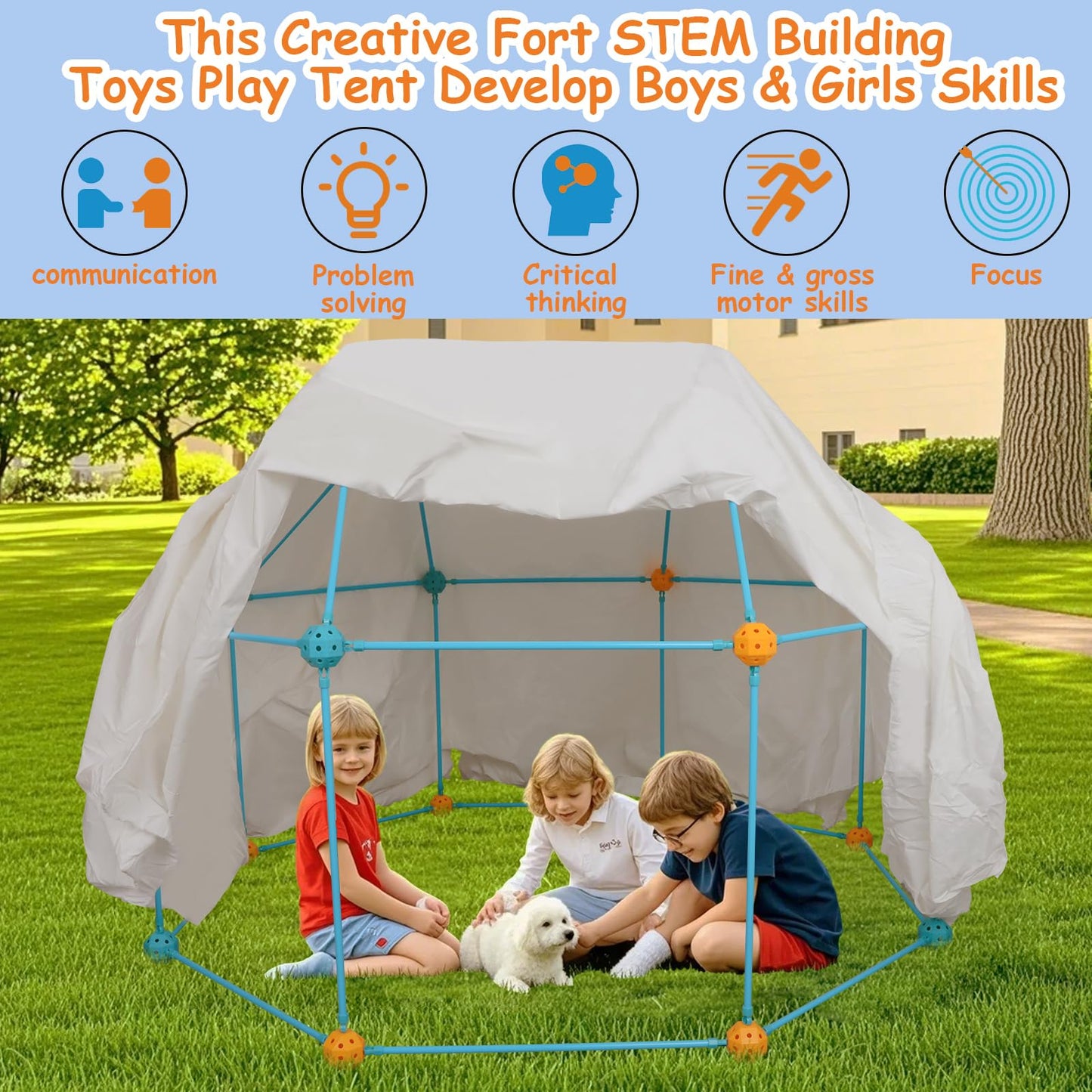 Bzseed Fort Building Kit for Kid DIY Play Tent STEM Construction Toys Fort Builder for Kids Indoor Outdoor Play Creative Gift for 4 5 6 7 8 9 10 11 12 Year Old Boy Girl Christmas Birthday Gift 140Pcs