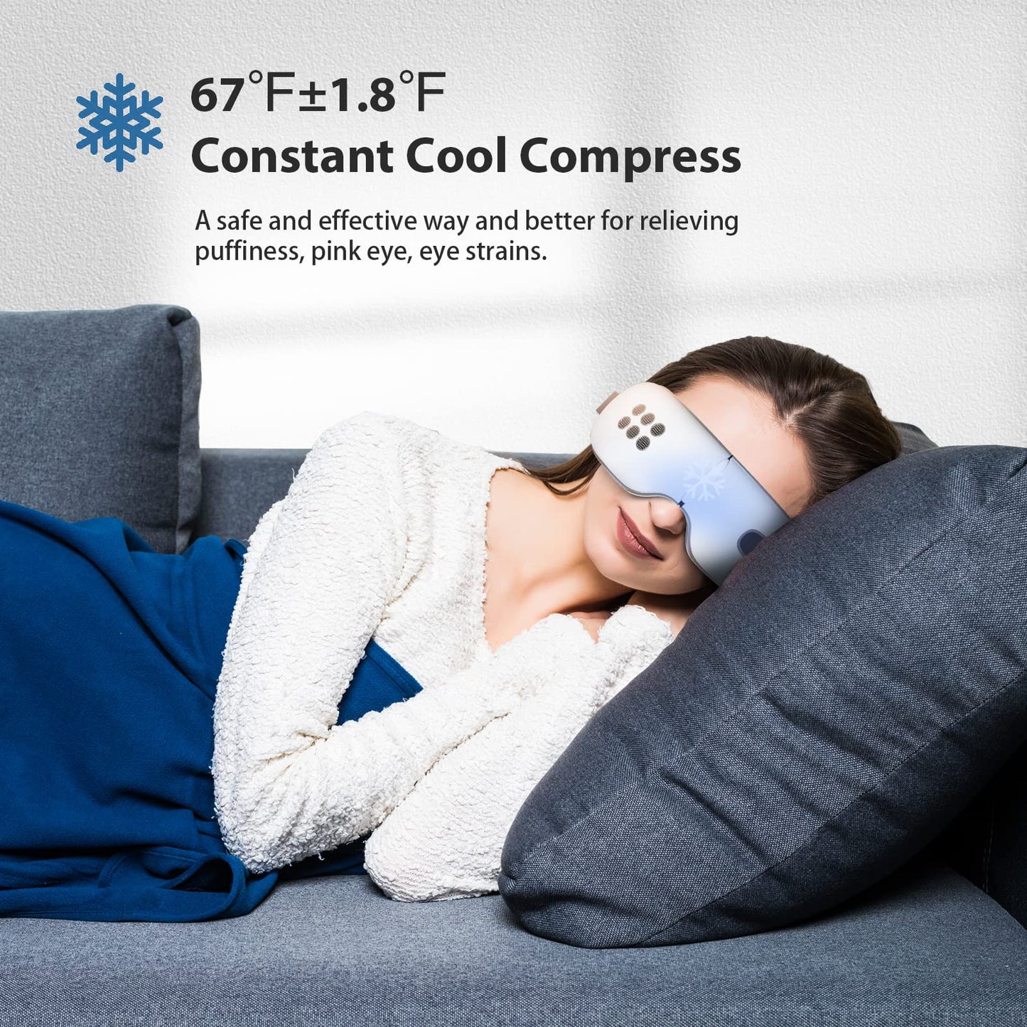 fmlave Eye Massager with Heat and Cooling for Migraines, Dry Eyes, Dark Circles, Rechargeable Bluetooth Music Cold Heated Eye Massager Improve Sleeping - Gifts for Women and Men (White)