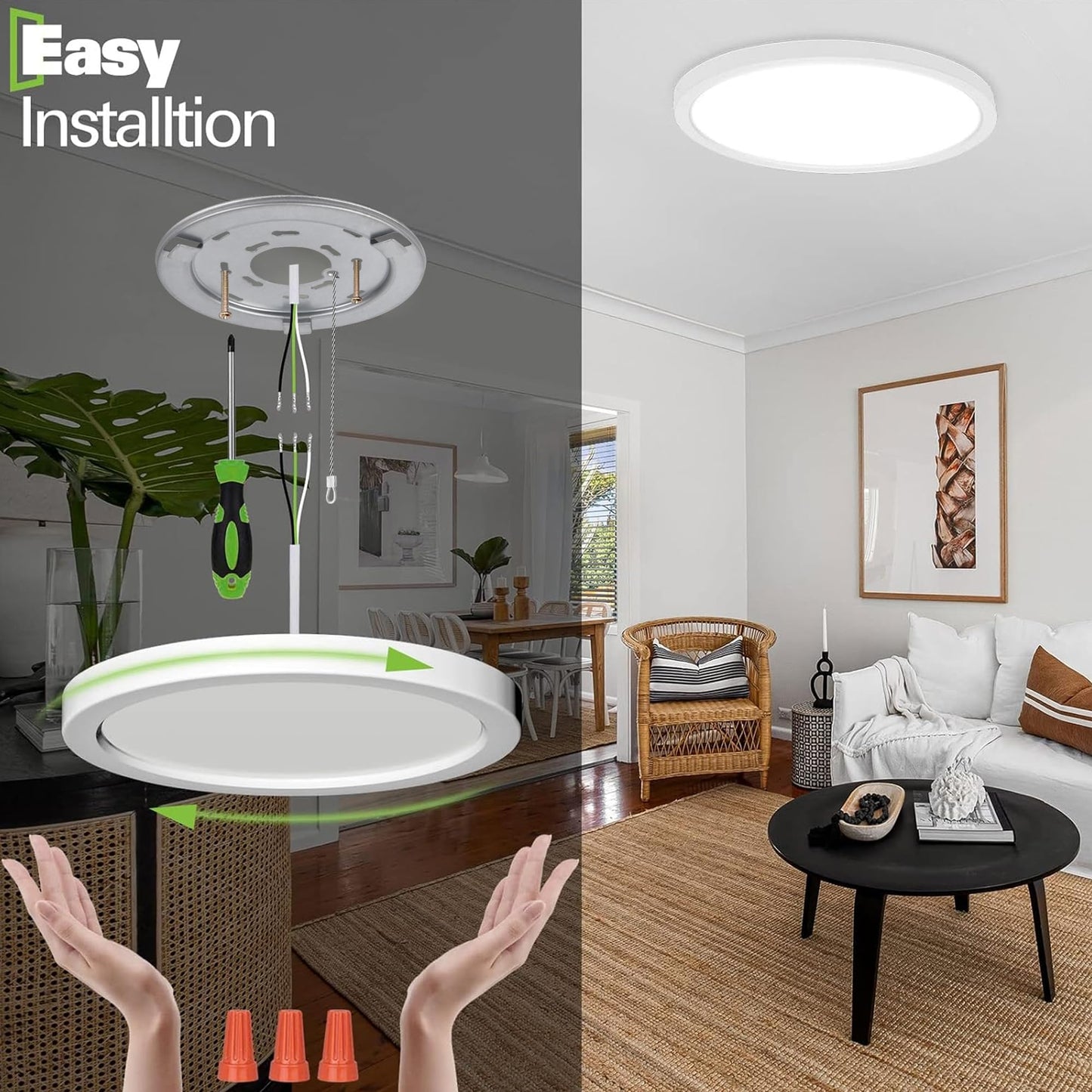Hykolity LED Round Flat Panel Light 18 Inch 32W 3200lm Dimmable 3000K/4000K/5000K CCT Selectable White Edge-L