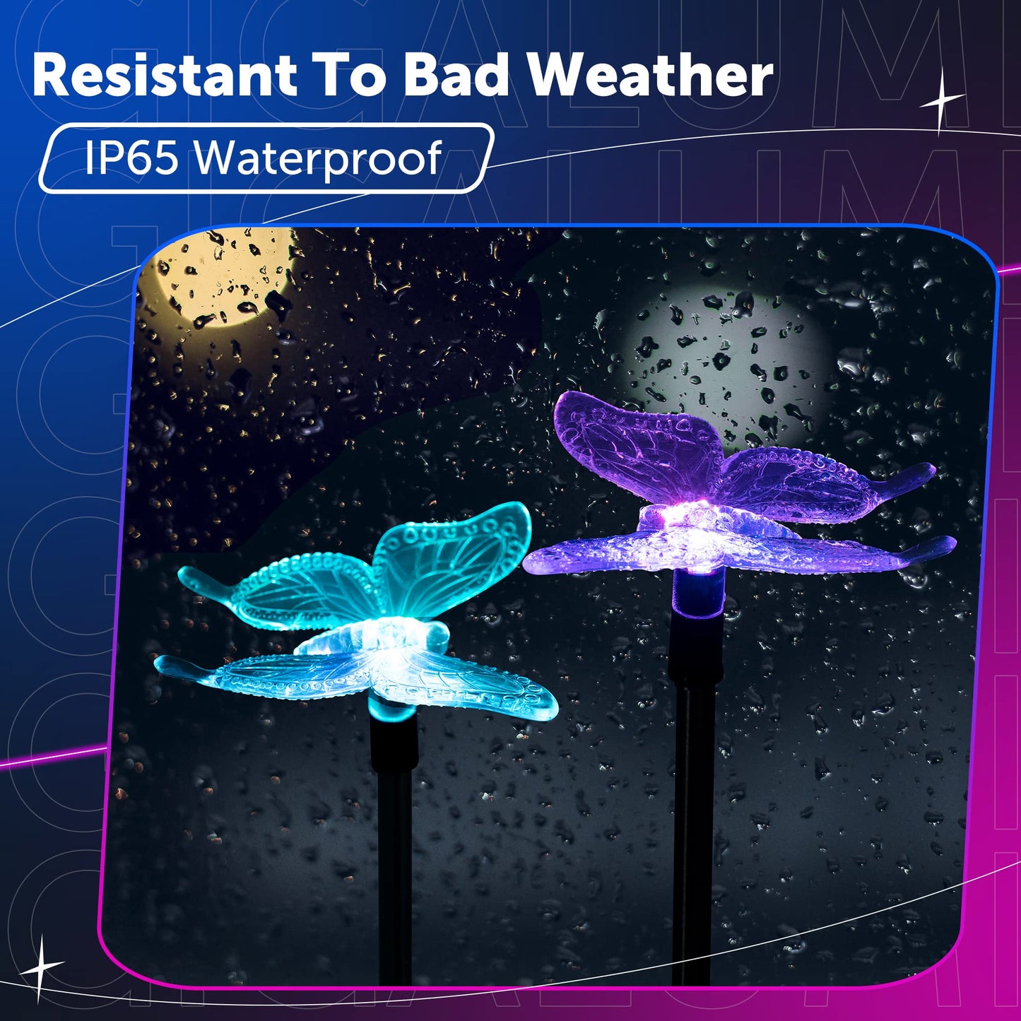 GIGALUMI Solar Garden Lights, 6 Pack, Color Changing LED, Multicolor, Plastic, Model P-L-QT-6TCO