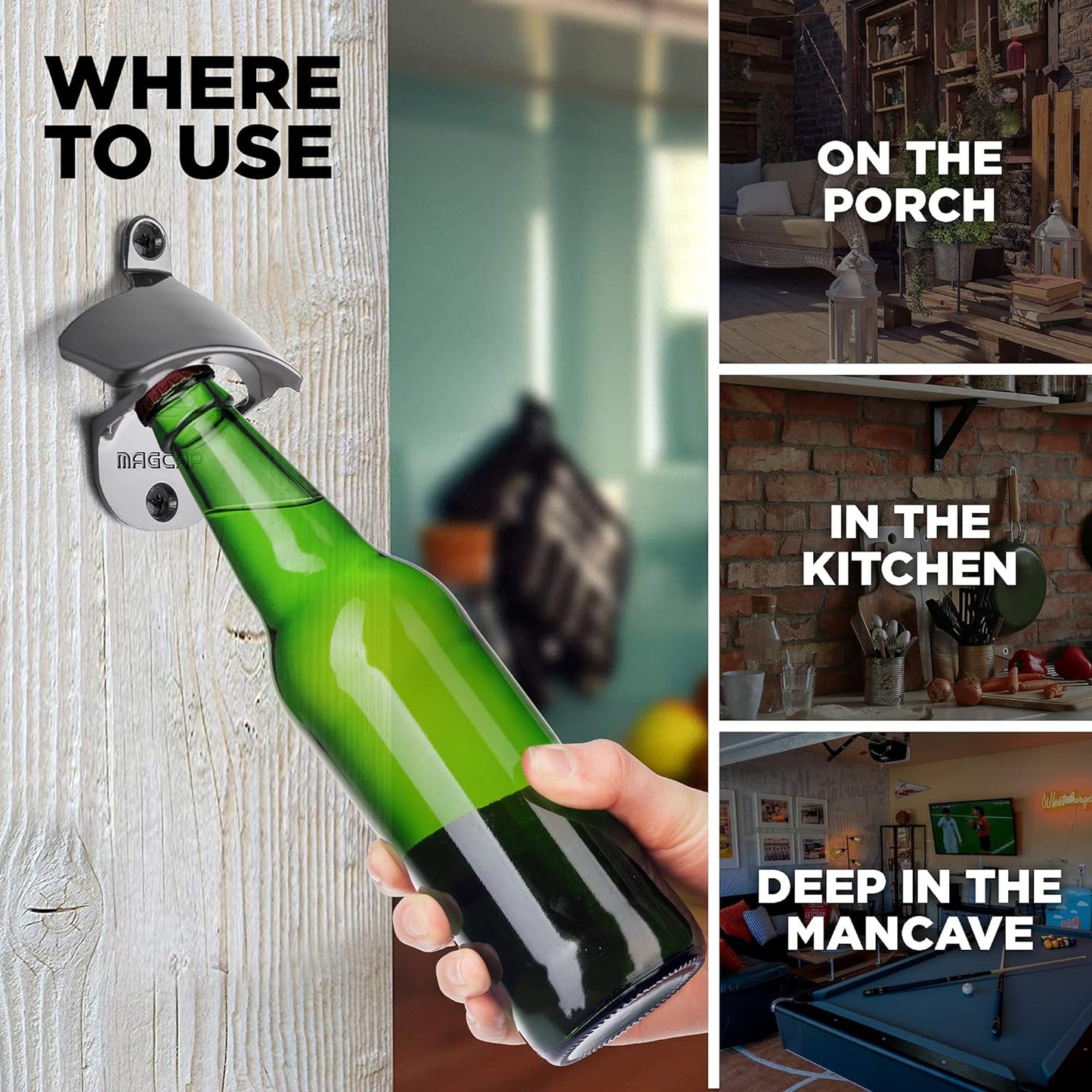 Outdoor Bottle Opener Wall Mounted - Style Magnetic Beer Bottle Opener that Catches Caps - Easy to Install and Incredibly Convenient (2, Gunmetal Black)