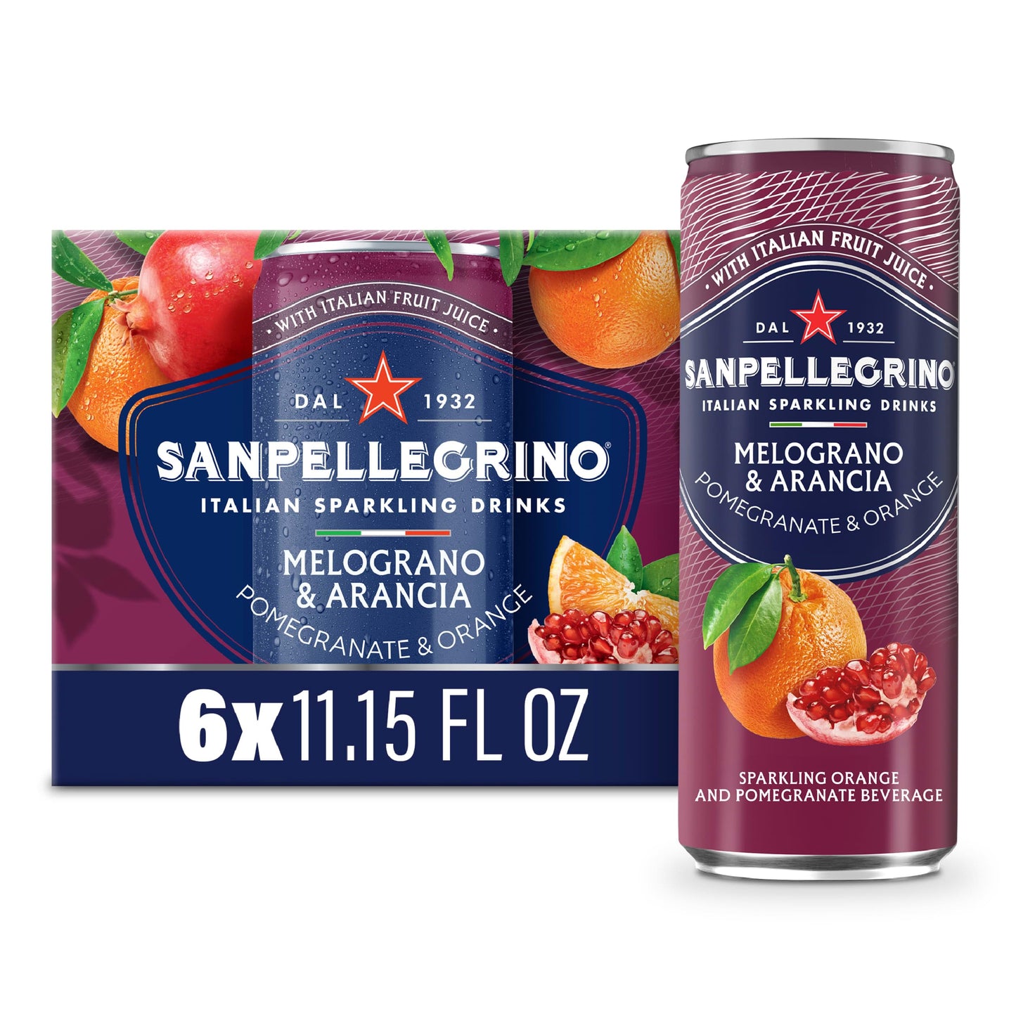 Sanpellegrino Italian Sparkling Drink Melograno And Arancia, Sparkling Orange And Pomegranate Beverage, 11.15 Fl Oz Can