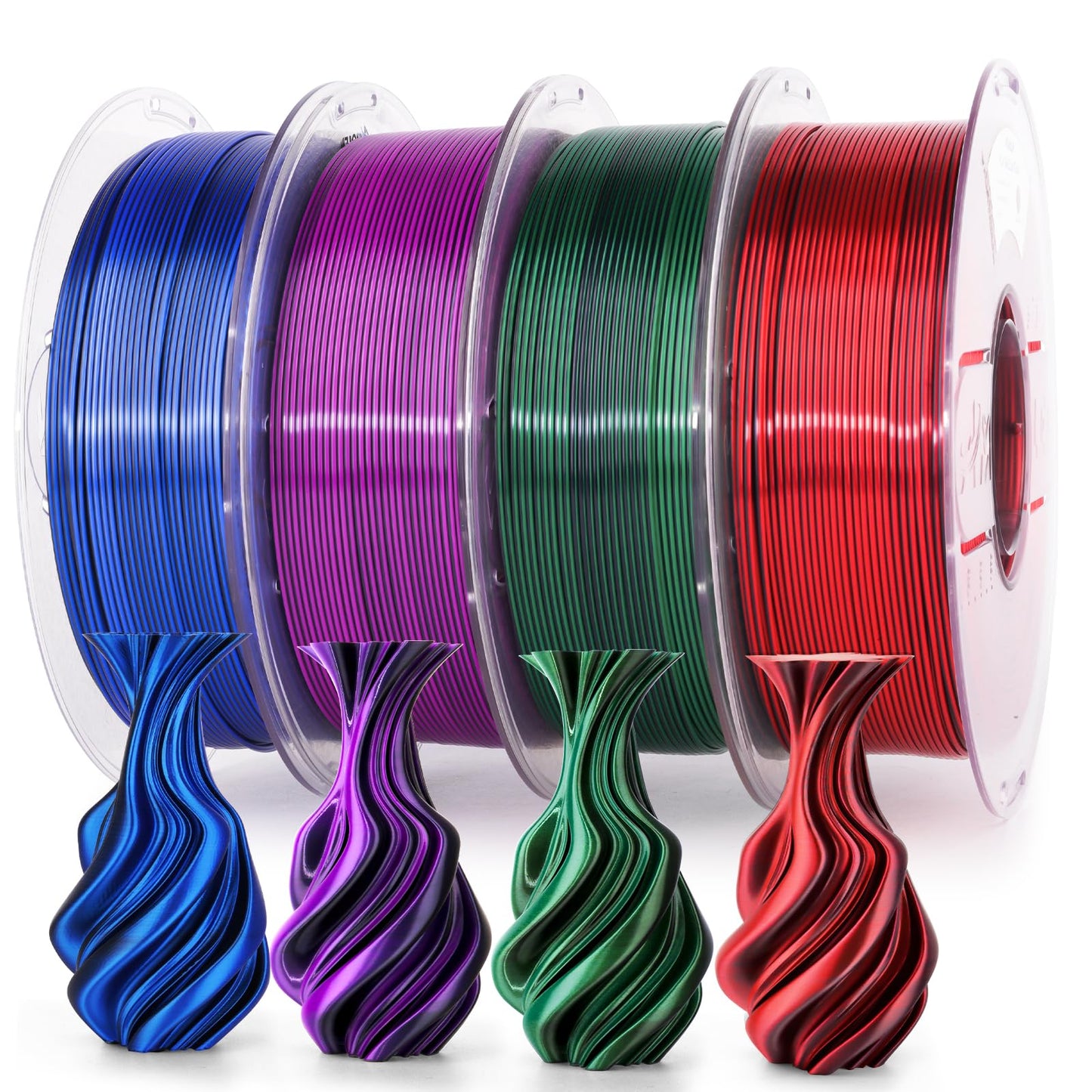 AMOLEN Silk PLA 3D Printer Filament 4KG Bundle, Shiny Dual Color PLA Filament 1.75mm Pack, Multicolor Change PLA 3D Printing Fil