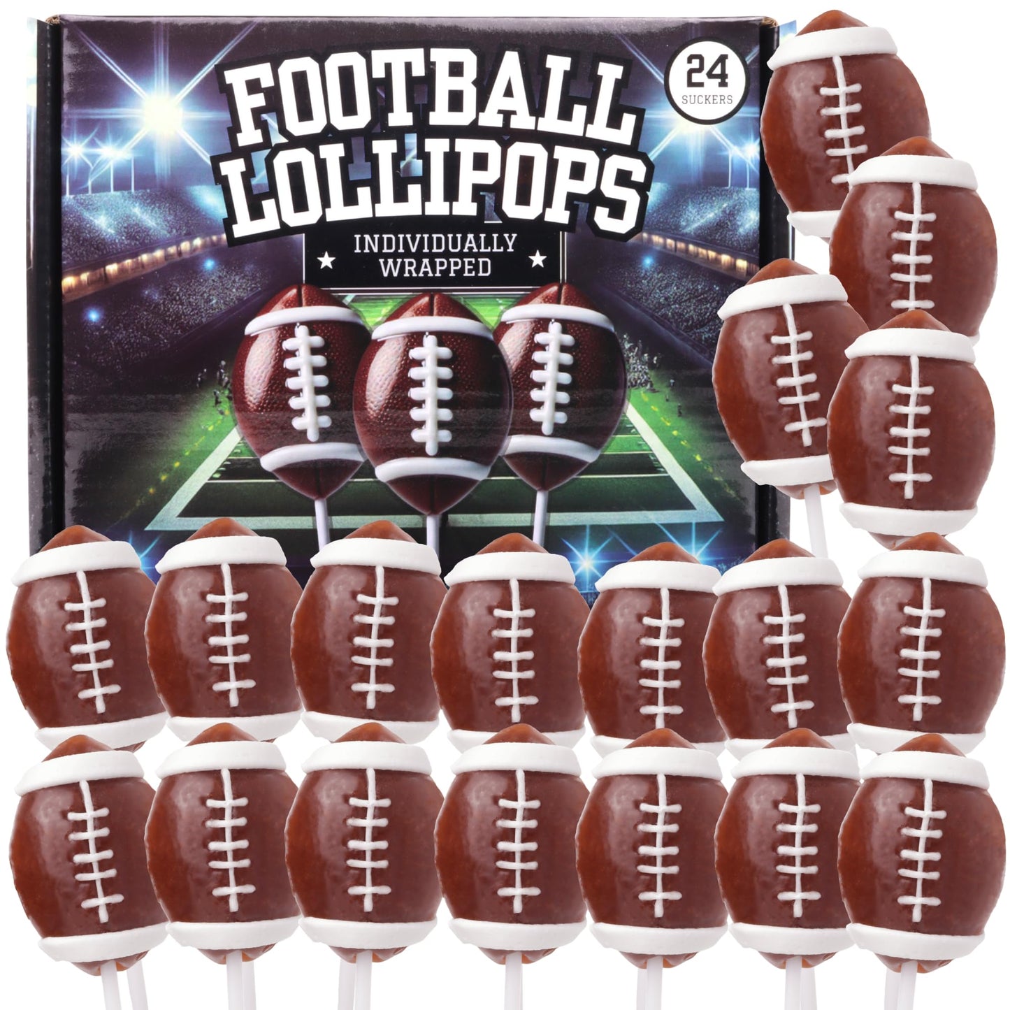 Football Lollipops Individually Wrapped Sports Suckers Fruit Flavored Team Party Favors 24 Count Box 10.16 Ounces