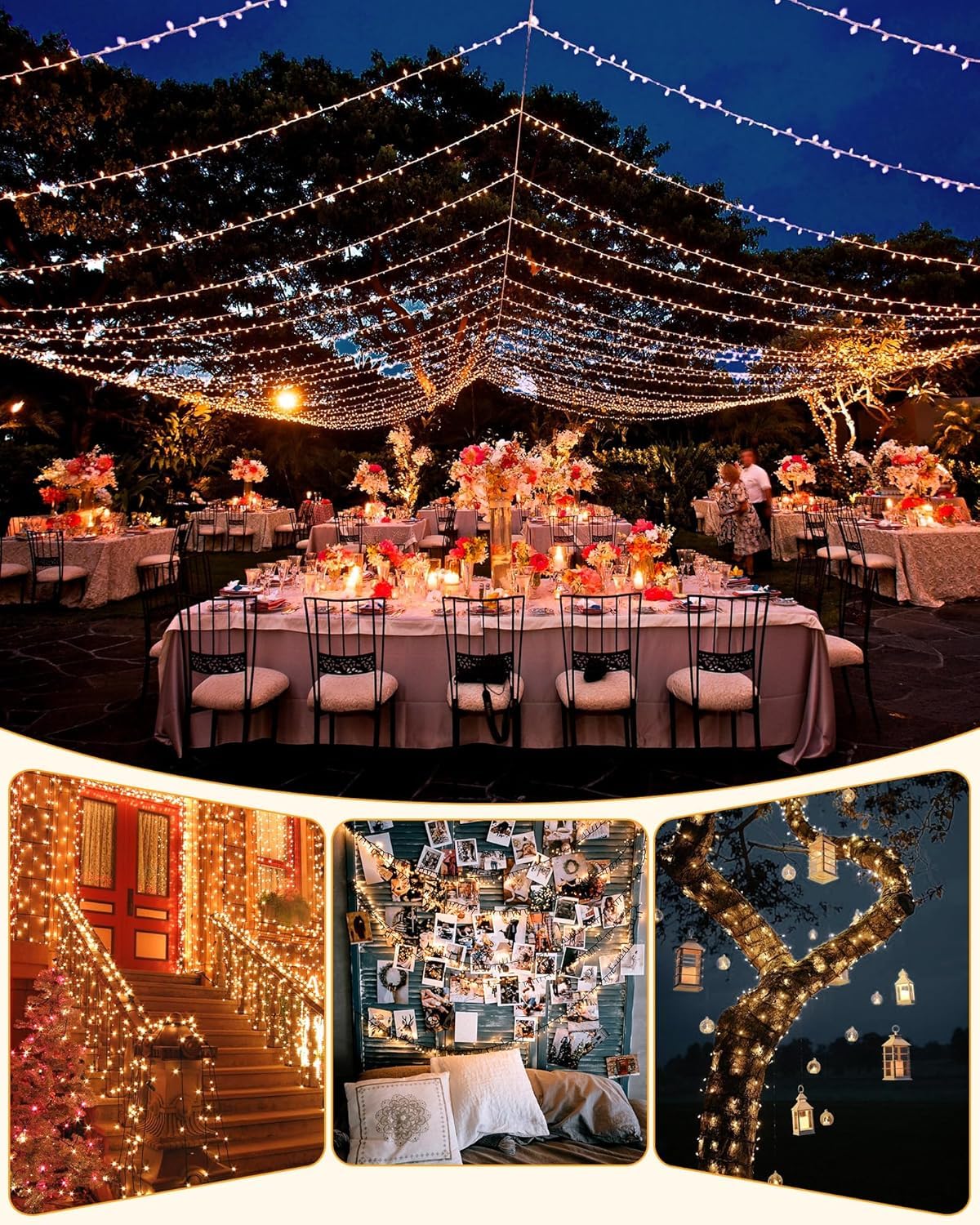 Brightown 2 Pack Solar String Lights Outdoor Total 144Ft 400 Led Twinkle Fairy Lights Waterproof With 8 Modes Auto On/Off For Patio Tree Garden Party Home Wedding Christmas Decorations (Warm White)
