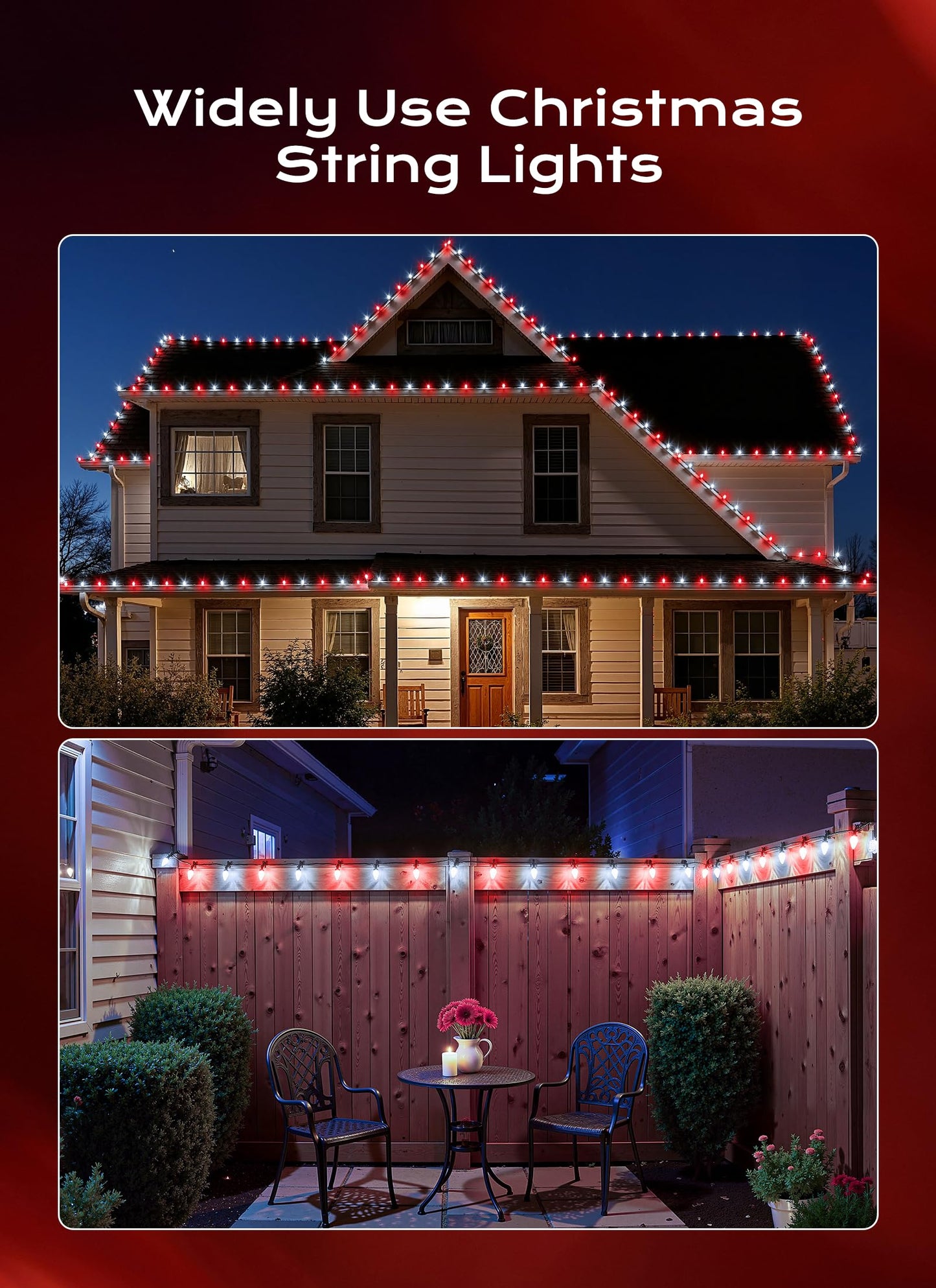 C9 Christmas Lights Outdoor 100 Ft 150 Led Connectable C9 String Lights With 8 Modes And Timer Xmas Tree Patio Roofline Garden Yard Holiday Party Indoor Outdoor Decoration Red And White