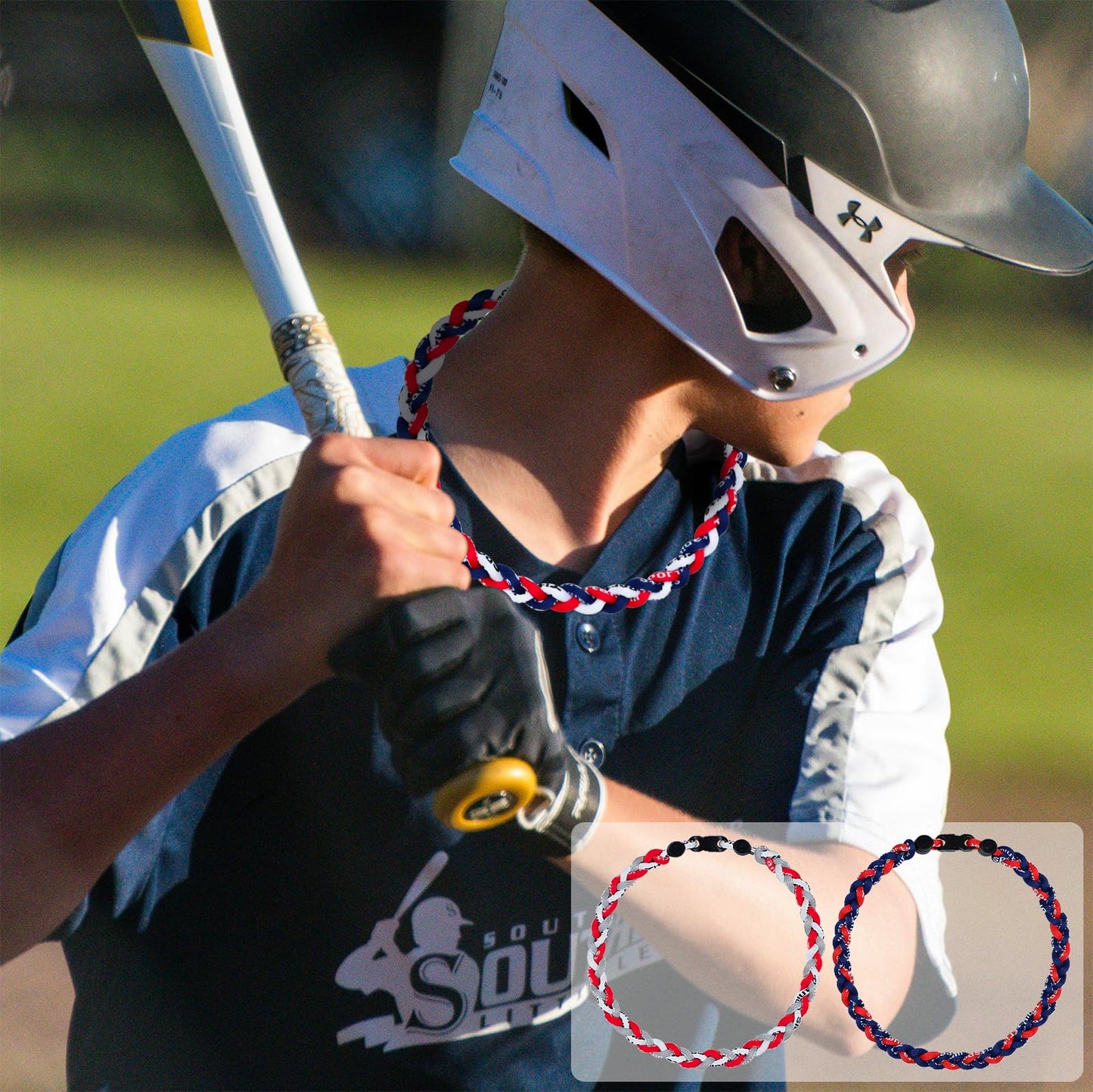 SUPBOMM 3 pcs Baseball Rope Necklaces, League Team Colors Braided Necklace, Baseball Team Gifts, Rangers