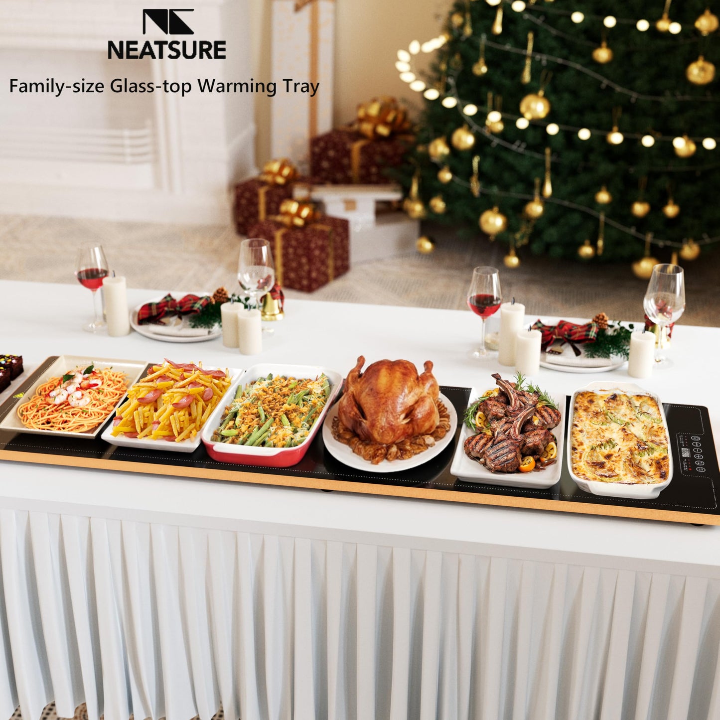 Neatsure Food Warming Tray for Parties Buffet, 47"x14" Extra Large Warmer Mat with 9 Level Temperature, Thermostat and Full Surface Heating, Food Heater for Catering Gathering
