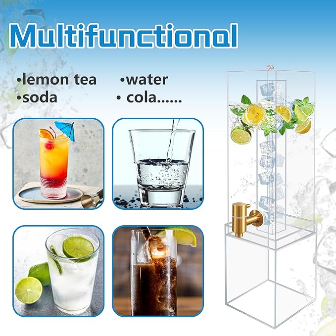 Beverage Dispenser with Stand, 2 Gallon Drink Dispenser, Drink Dispensers for Parties, Individual Ice Container, Acrylic Stand
