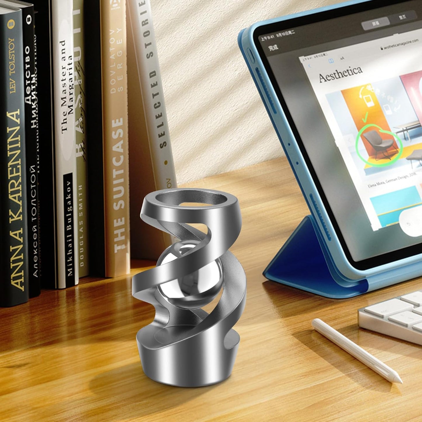 Upgraded Kinetic Desk Toys, Kinetic Spinning Desk Toy for Office for Adults, Quite Fidget Toys for Kids Teens, Desk Fidgets for Adults with ADHD (Grey Silver)