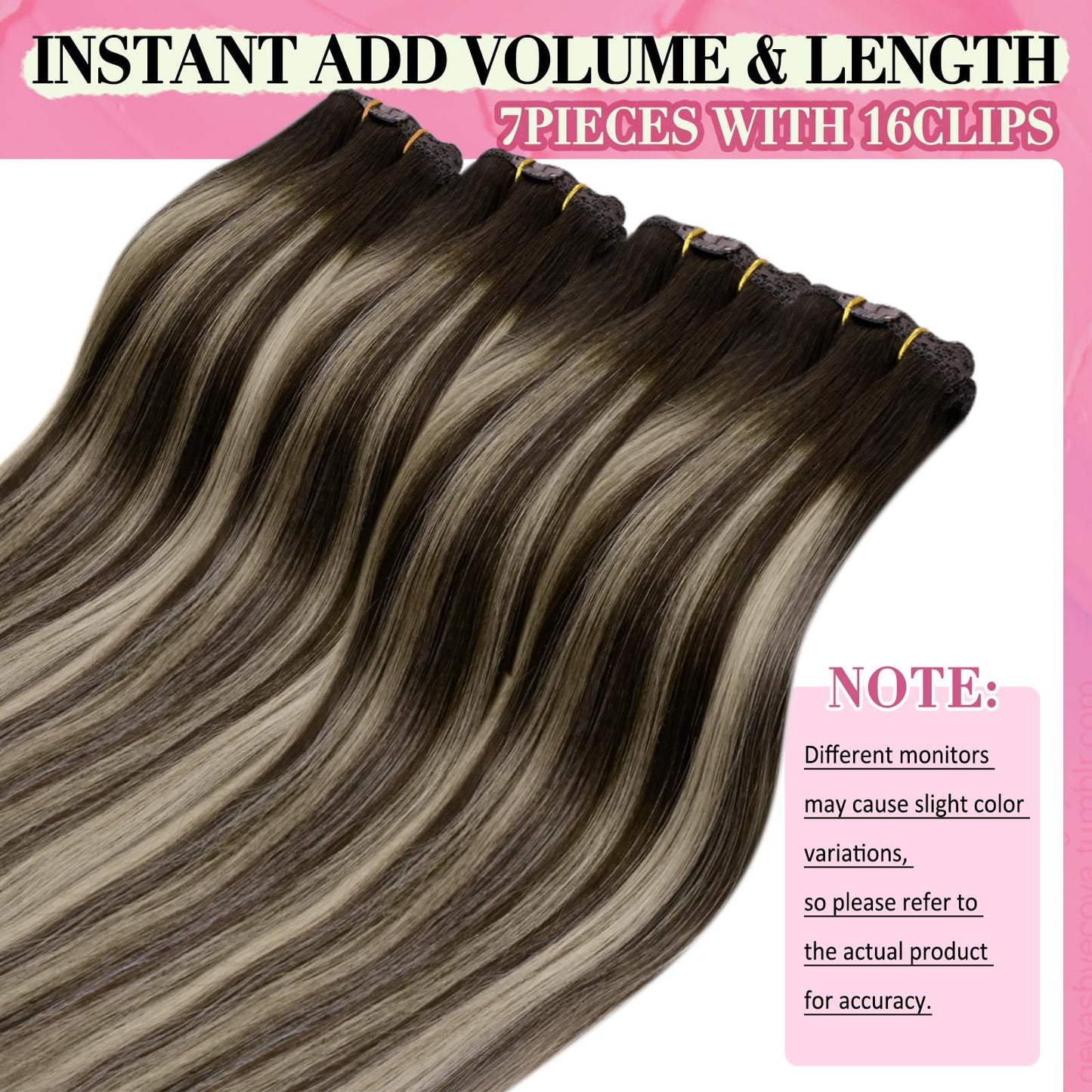 YoungSee Clip in Human Hair Extensions Brown Balayage Clip in Extensions Real Human Hair Chocolate Brown with Ash Blonde Balayag