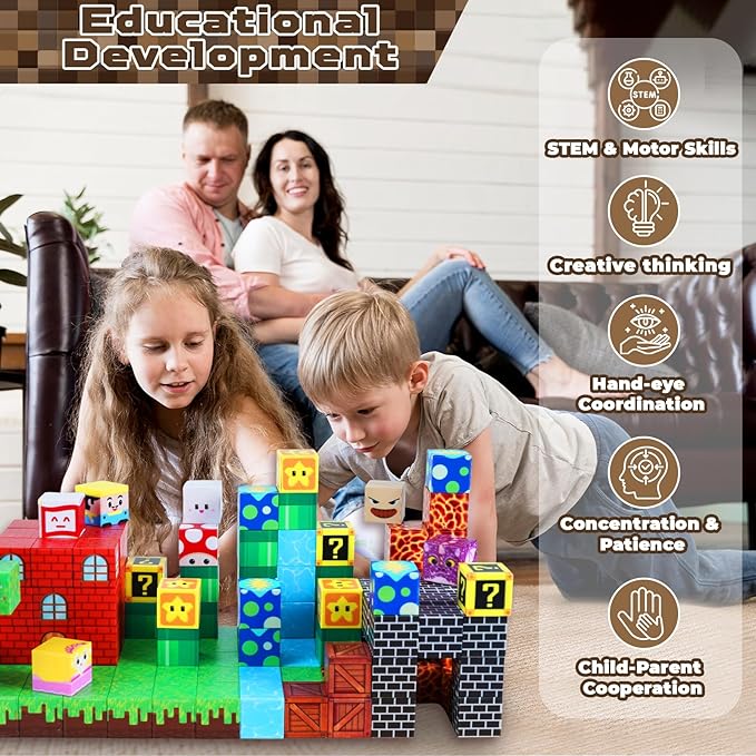 Magnetic Blocks - 150 PCS Build Adventure Game Castle - Magnetic Toys for Montessori Toddler Christmas Birthday Gifts - STEM Sensory Toys for 3 4 5 6 7 8 9 10 Year Old Boys & Girls
