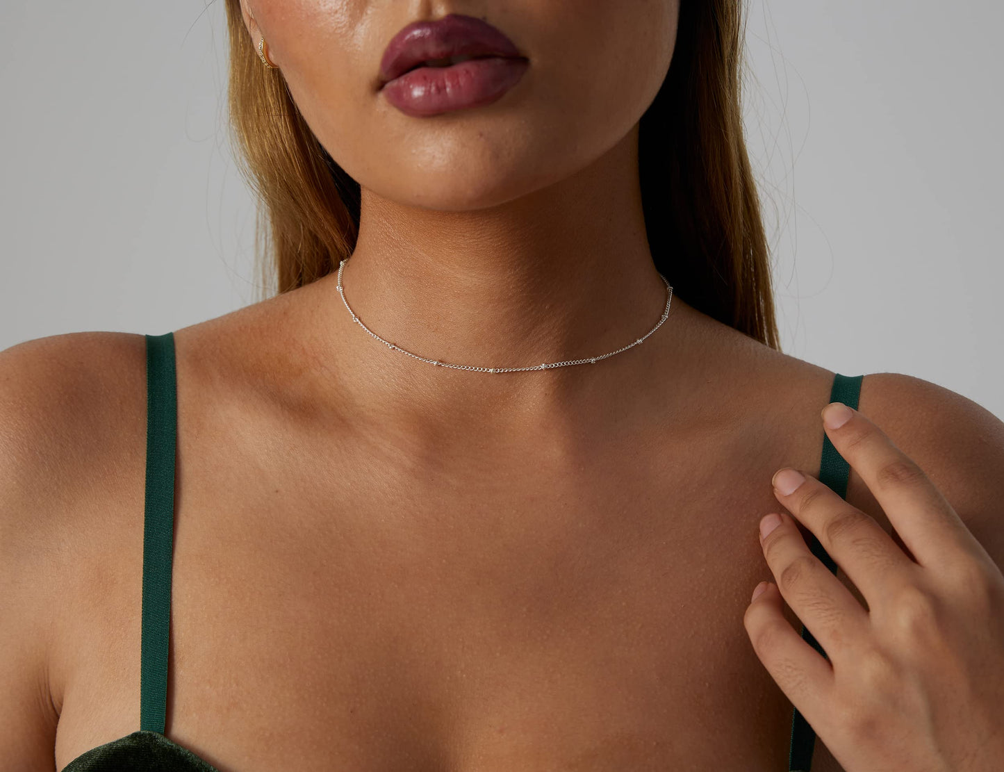 BERISO 14K Gold/Silver Plated Choker Necklace for Women Shining Dots Station Gold Chain Necklace Beads Sparkle Chain Necklace Li