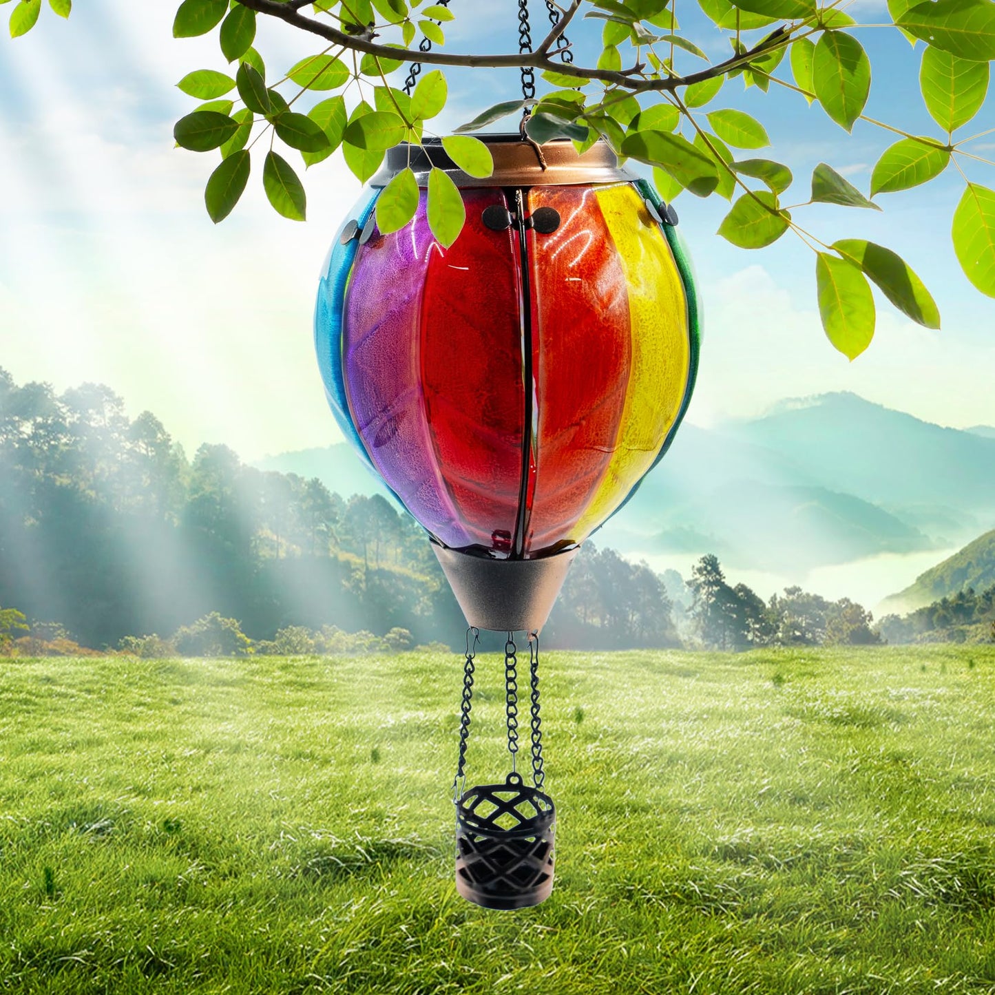 teyigarden Solar Lantern Glass Hot Air Balloon Waterproof Colorful Outdoor Light