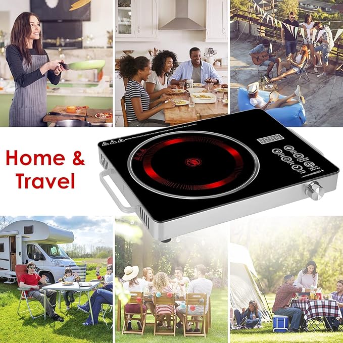 Infrared Electric Cooktop, 3500W Ceramic Single Hot Plates for Countertop, 12 Power Levels 0-3H Timer, Portable Handle, LED Display, Portable Stove for Home RV Camping(White)