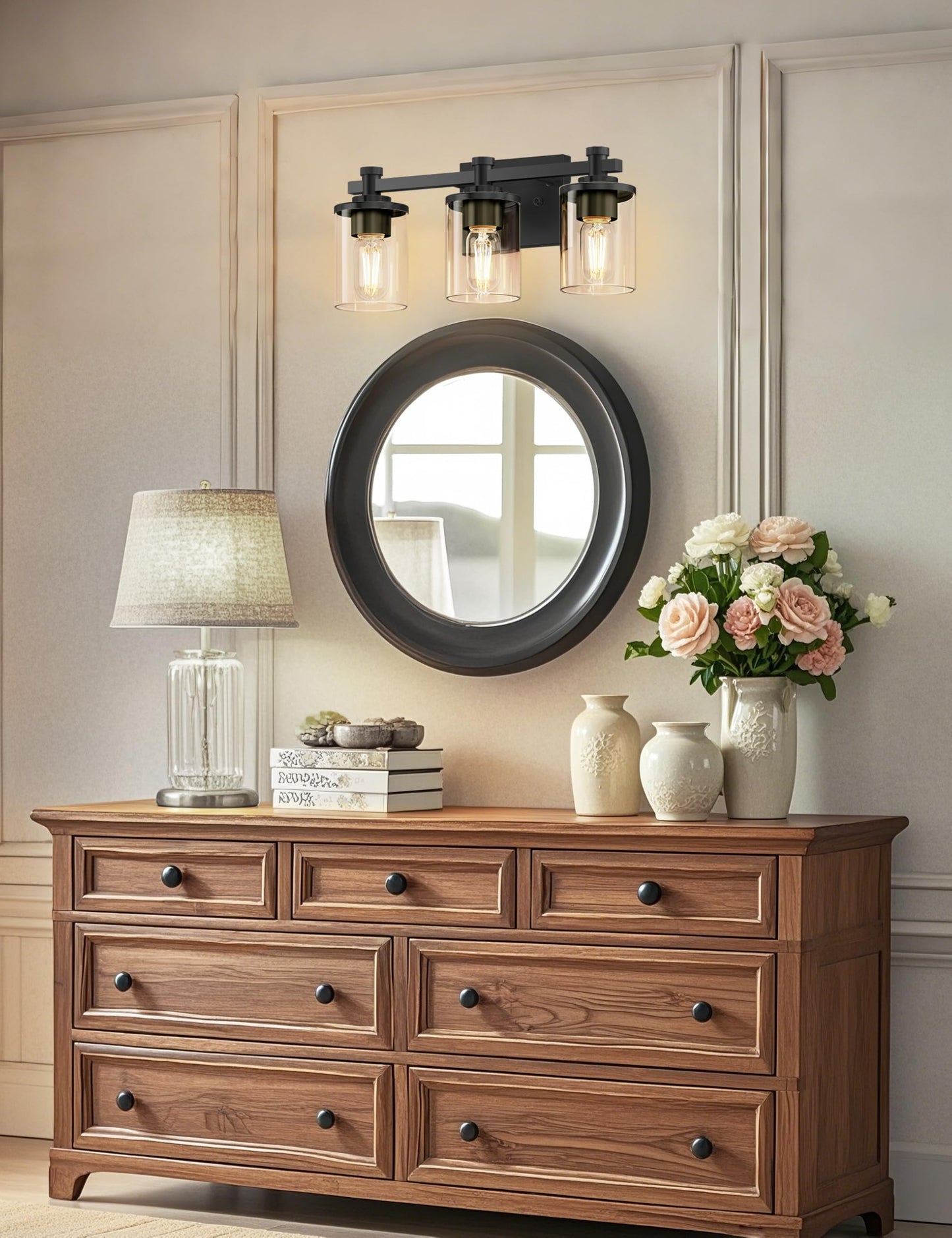 L Lohas Led Bathroom Vanity Light 3-Light Modern Black Wall Sconce Lighting With Clear Glass Shade Lighting Fixtures Over Mirror Vanity Light 17In