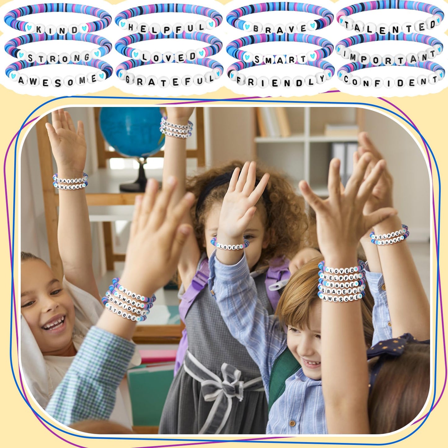 Liliaafar 24 Pcs Christmas Inspirational Friends Bracelets Clay Beaded Bracelet Cute Charm Jewelry Gift for Xmas Students Birthd