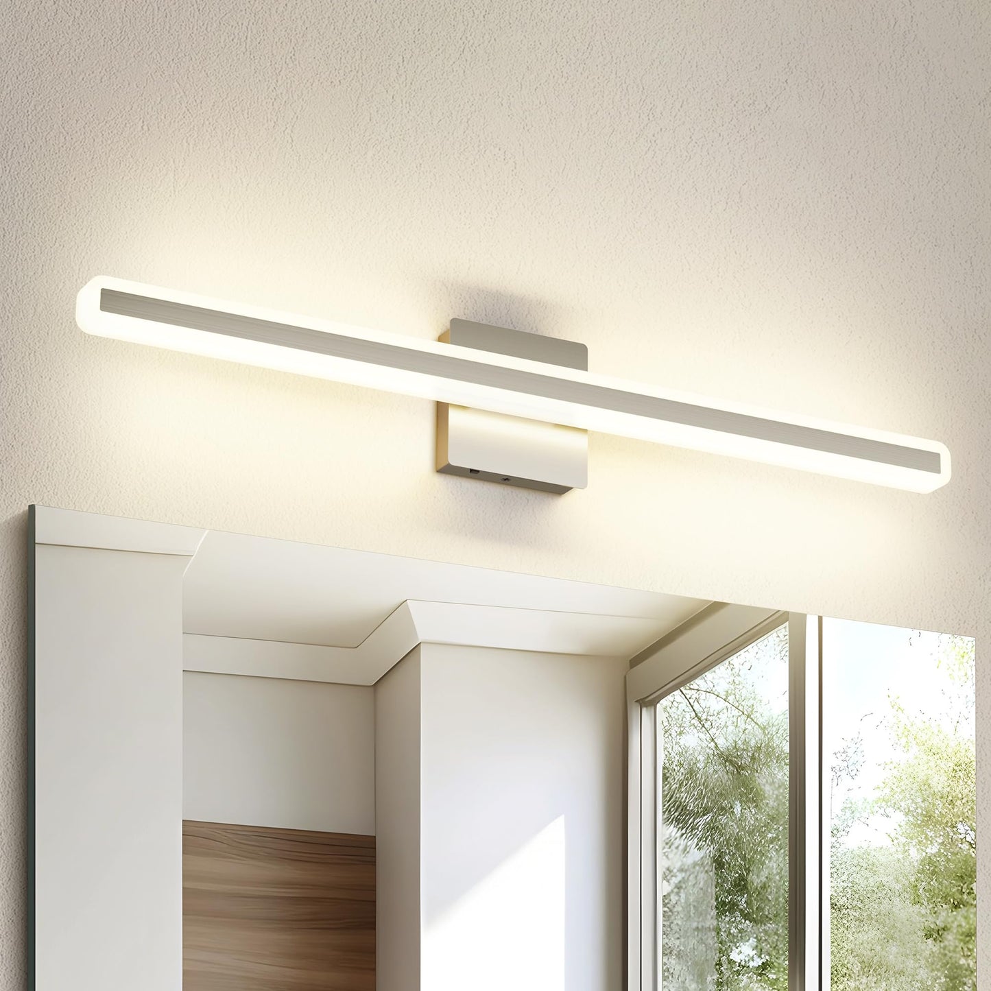 Jusheng Brushed Nickel Vanity Lights For Bathroom 5Cct Dimmable Vanity Light Bar Modern Led Bathroom Lighting Fixtures Above Mirror 32 Inch 24W