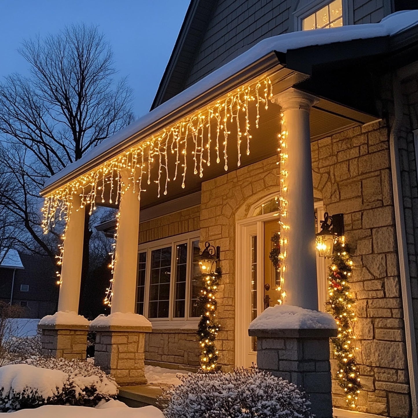 Dazzle Bright Christmas Icicle Lights 88.5 Ft 1080 Led 8 Modes Curtain Fairy Lights With 180 Drops Xmas String Lights For Outdoor Holiday Wedding Party Decorations (Warm White)