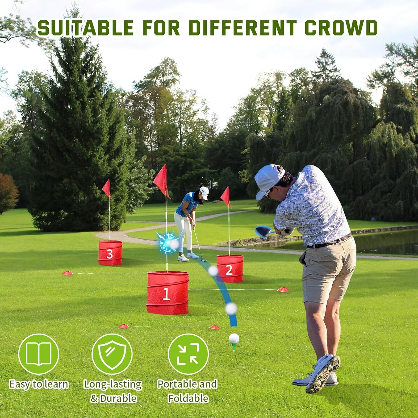 6 Holes-Outdoor Backyard Golf Game Set,Outdoor Yard Golf Chipping Game with 2 Clubs,Ball and Flag,Fun for All Crowd, Perfect for Beach,Park,Lawn and Camping