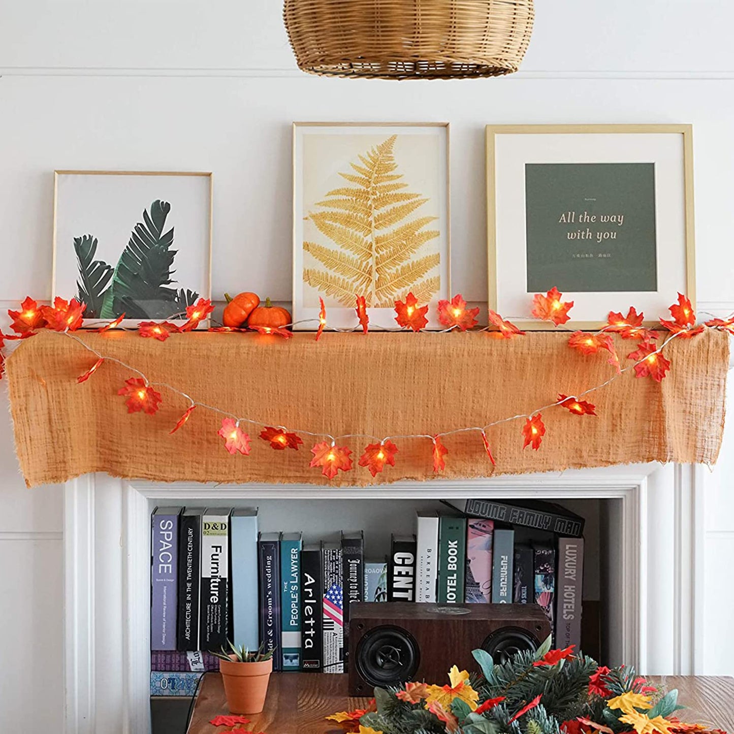 JamBer LED Maple Leaf Garland Lights, 20 Leaves, 7.4 Feet, Waterproof, Battery Powered, Large, Original