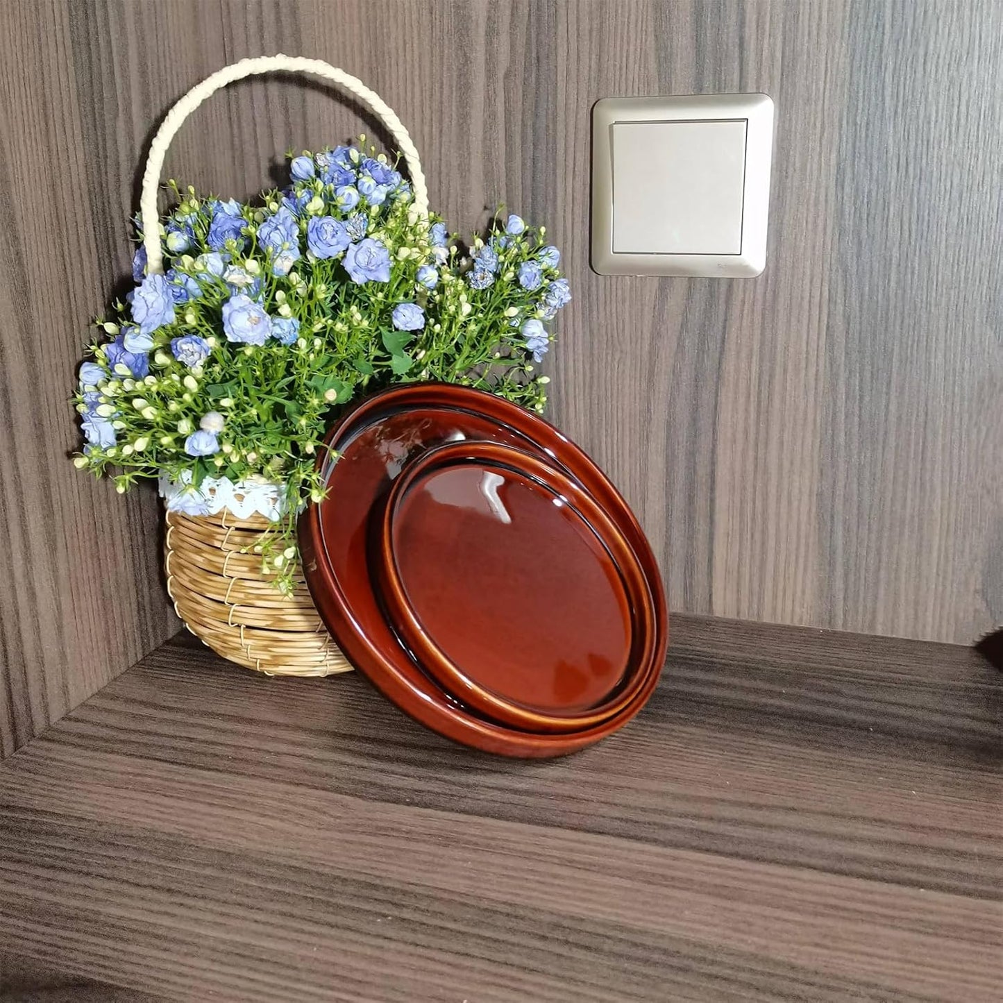 Ceramic Plant Saucer 5 Inch, 2 Pack Round Plant Saucers for Indoors/Outdoors, Flower Pot Saucers for Holding Water Drips, Ceramic Plant Water Trays for pots Planter, Bird Bath Bowls (Brown)