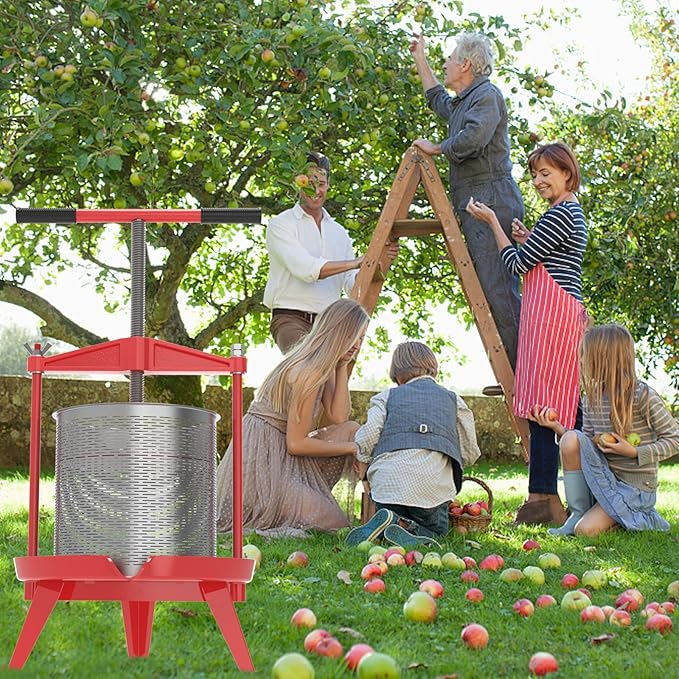 EJWOX Fruit Wine Press 3.69 Gal - Heavy-duty T-Handle & Cross-beam, Stainless Steel Juice Maker for Apple, Grape, Home Brewing