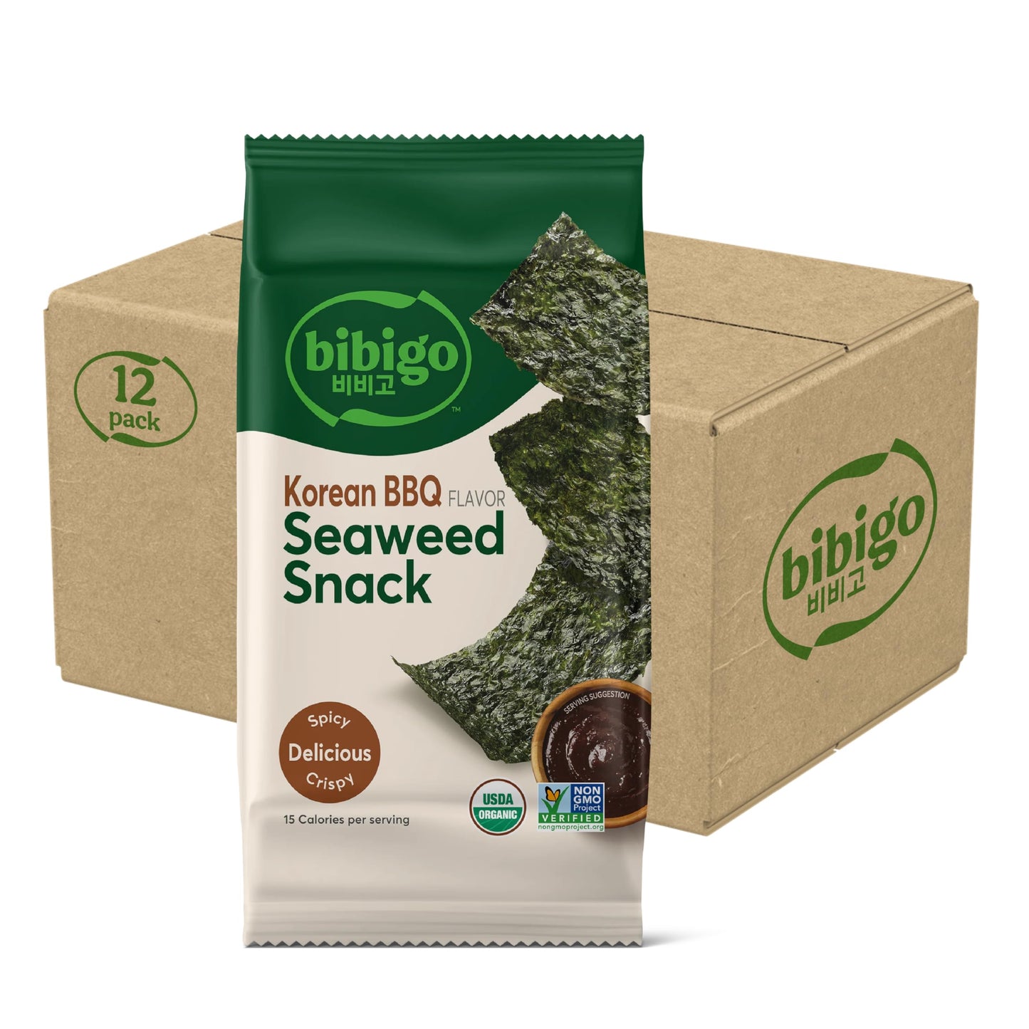 Bibigo Korean BBQ Flavor Sea Snack Non GMO Gluten Free 0.35 Ounces (Pack Of 12)