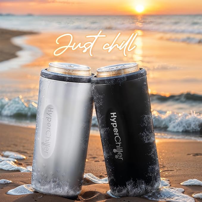 HyperChiller NEW SLIM HBC100SB, Dual Wall Vacuum Insulated, Slim Can Cooler, Beer, Soda, Energy Drinks, Seltzer, Wine Cooler, Fits All Standard 12 OZ Slim Cans, Cup Holder Friendly, Black