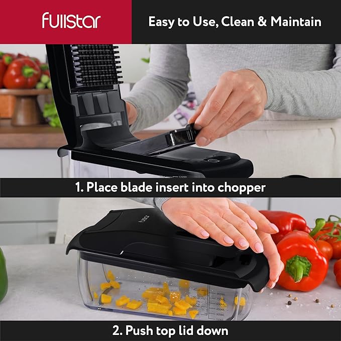 Fullstar Vegetable Chopper - Food Chopper - Onion Chopper - Vegetable Slicer & Spiralizer - Veggie Chopper with Container - Kitchen Gadgets - Home Essentials - Kitchen Accessories (8 in 1, Black)