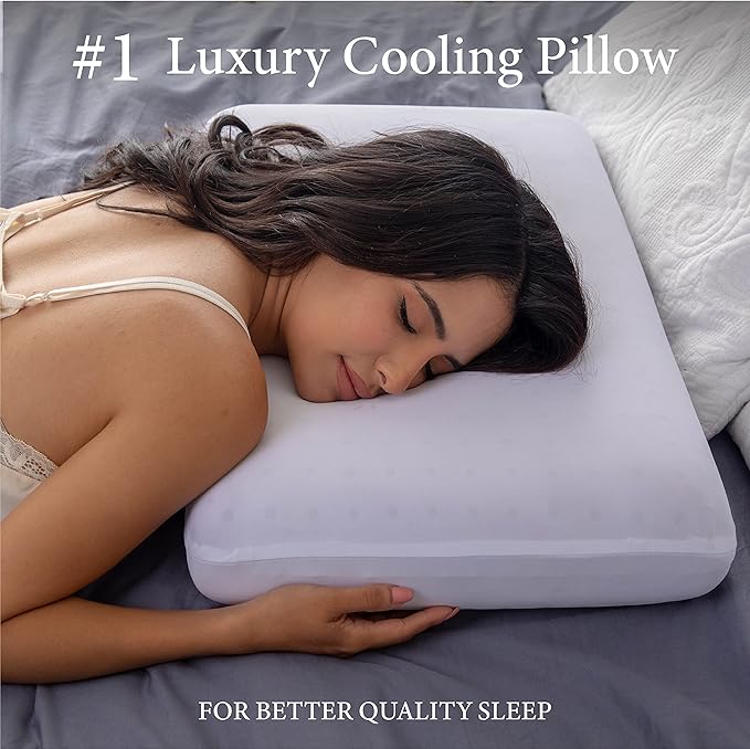 Pharmedoc Cooling Memory Foam Bed Rest Pillows, 1 Pack, Ventilated Lilac Dreamer, Reading, Standard, Back and Side Sleeper Support, Sleeping Pillows for Adults