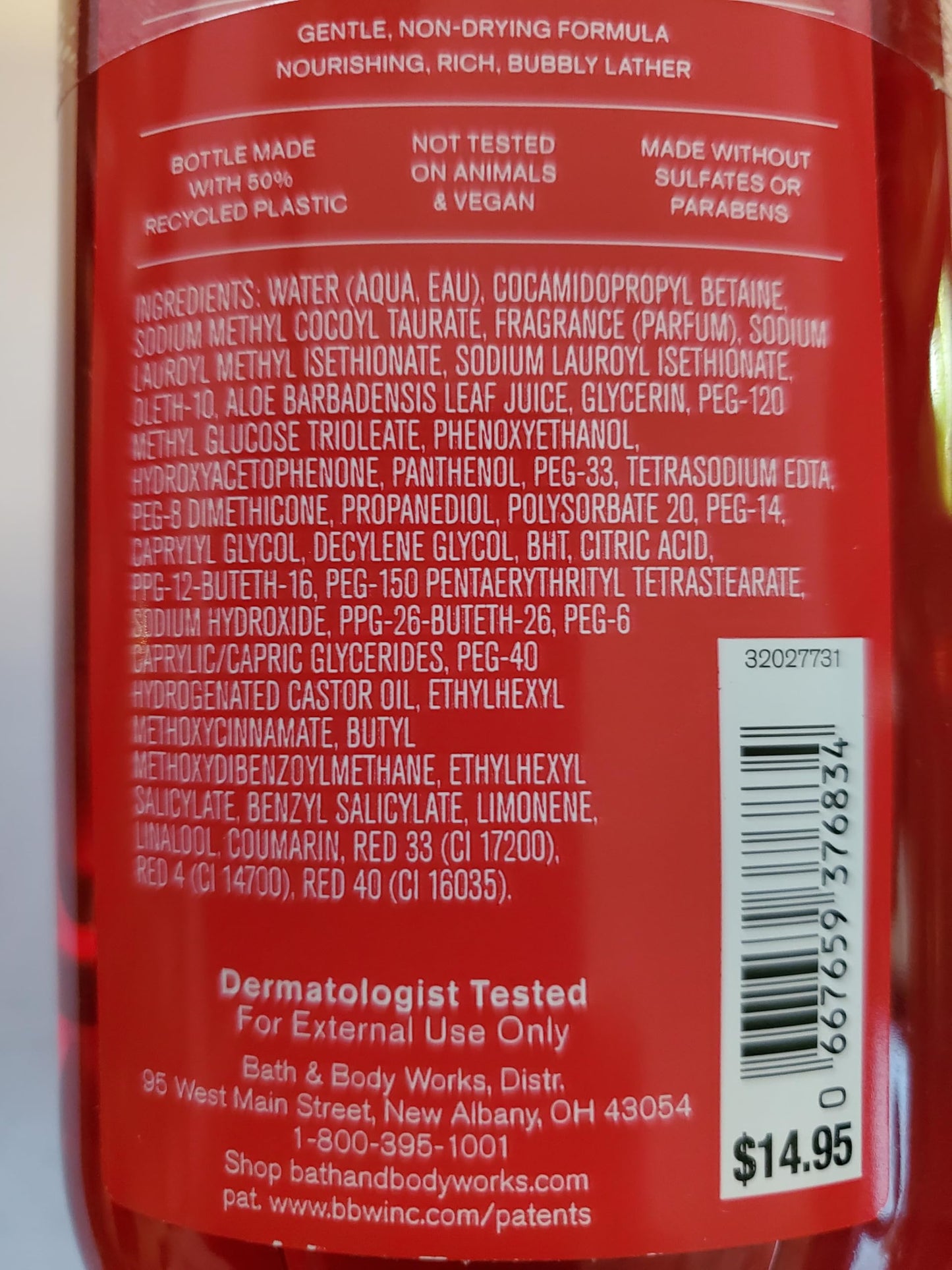Bath & Body Works Forever Red Vanilla Red Body Wash Gel 10 Ounce