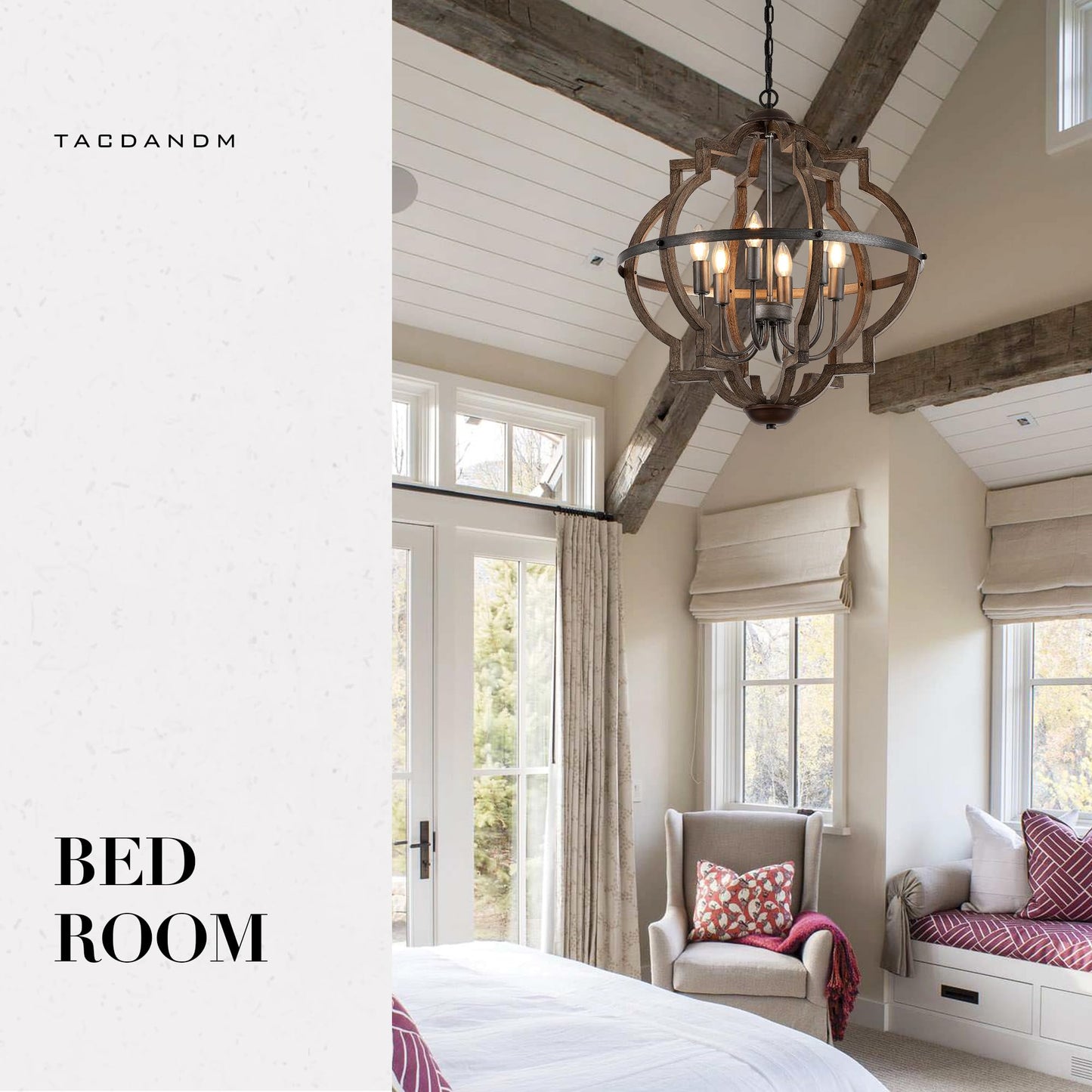 Tacdandm 6-Light Wood Farmhouse Chandelier For Dining Room 23 Vintage Rustic Pendant Light Fixtures Lighting For Hallway Entryway Foyer Kitchen Living Room
