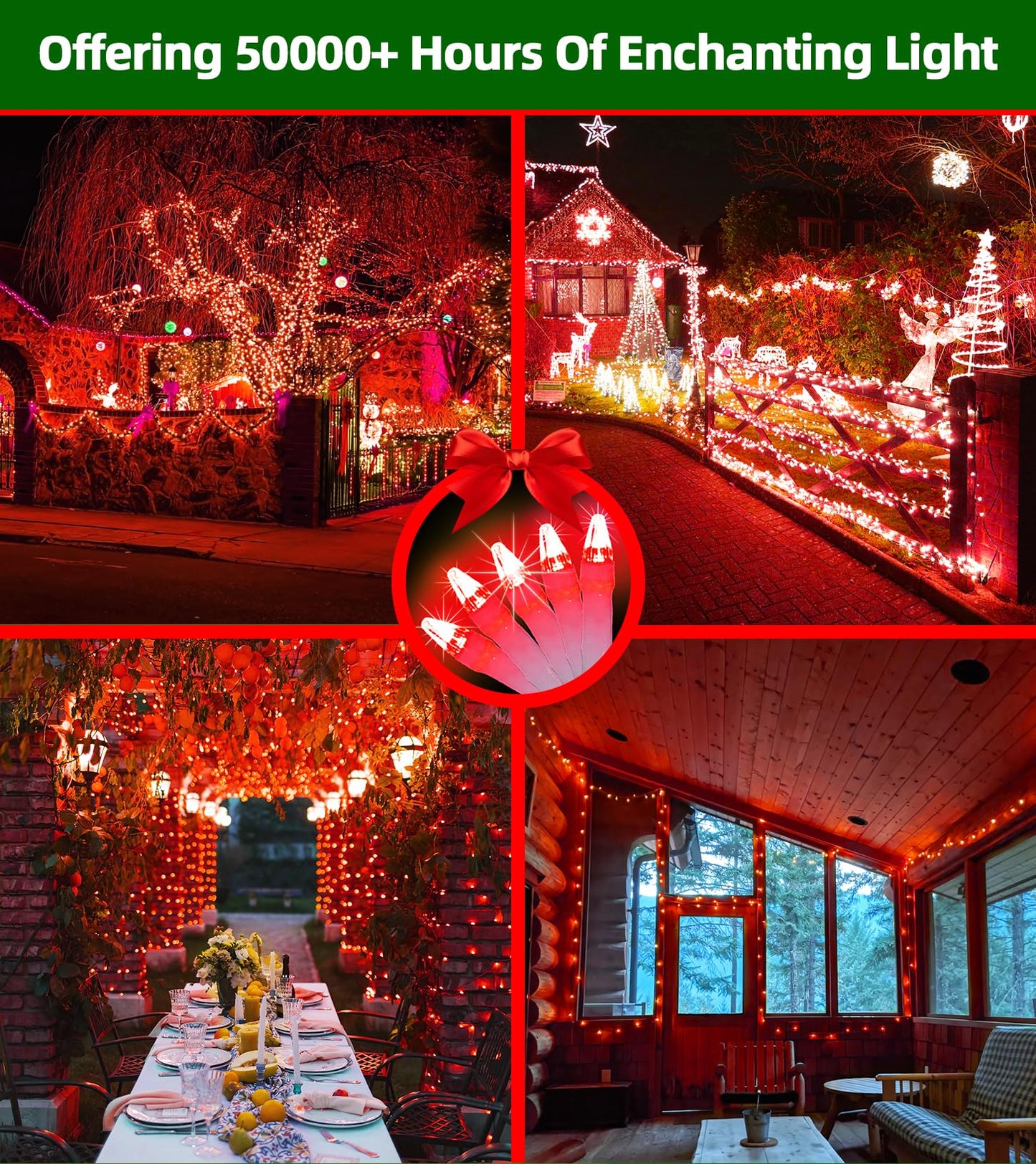 Quhuatu 750 Led Chrstmas Lights 240Ft Outdoor Christmas String Lights With 12 Modes Red Led String Lights With Timer Dimmable Waterproof For Tree Fence Garden Xmas Wedding Party Decor Red