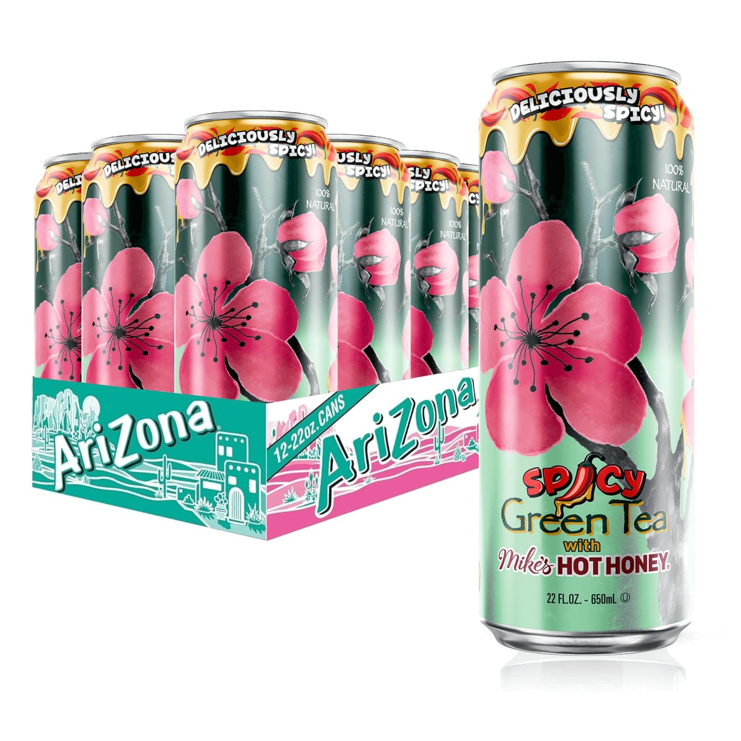 Arizona Spicy Green Tea With Mikes Hot Honey - Big Can, 22 Fl Oz (Pack Of 12)