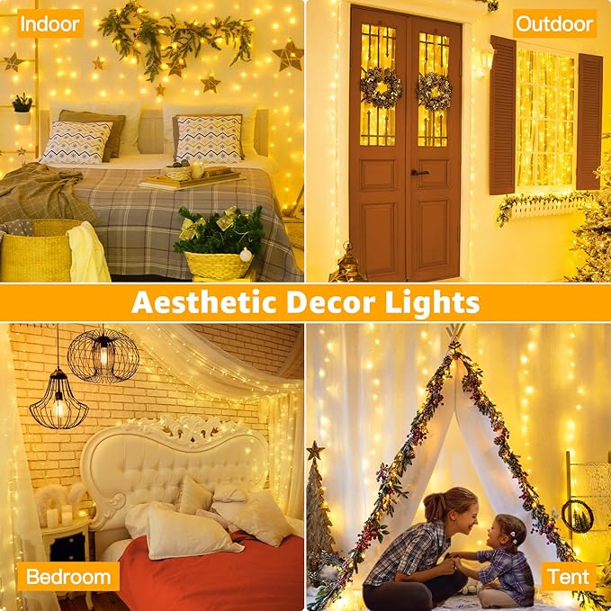 Ollny 120LED 40FT String Lights, Waterproof Connectable Fairy Lights with Timer 8 Modes, Warm White Plug in Christmas Light for Indoor Outdoor Patio Party Bedroom Classroom Decor