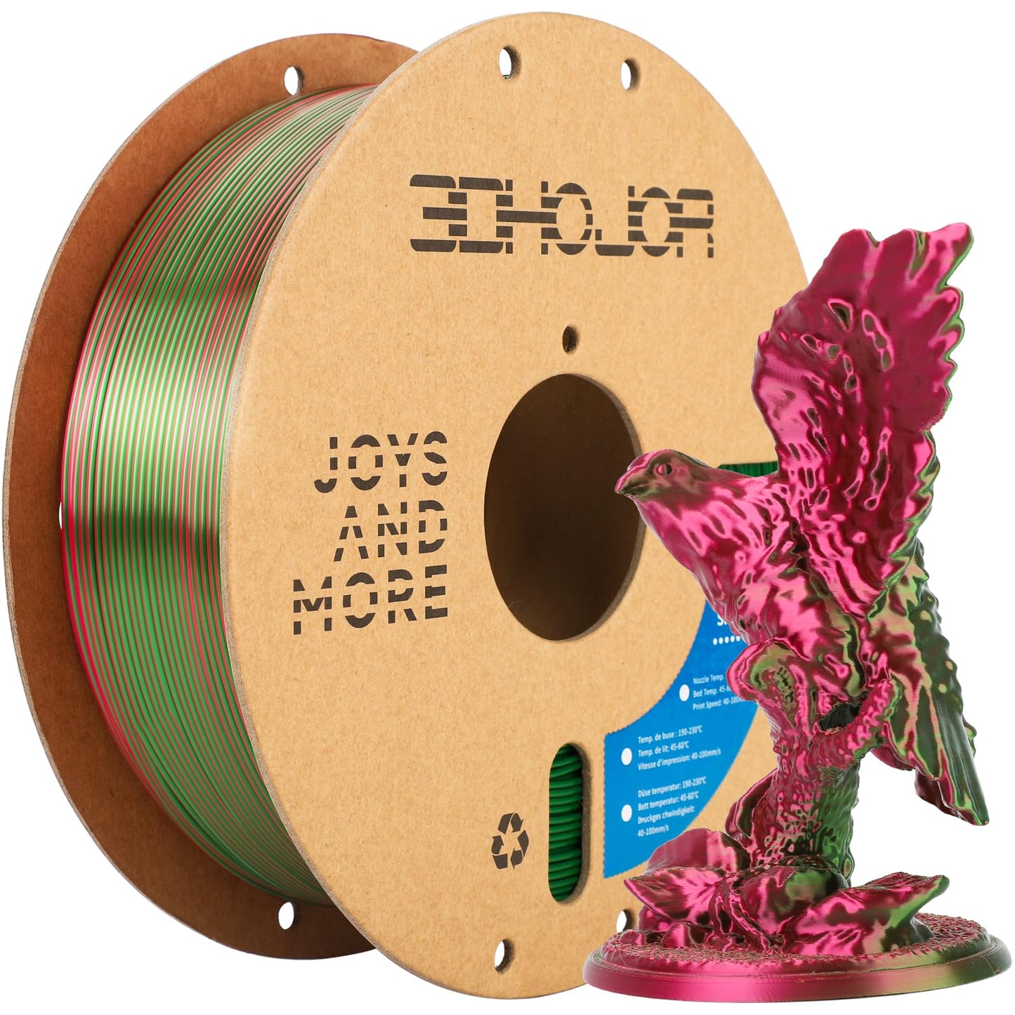 3DHoJor Silk PLA Filament 1.75mm Red Green Dual Color PLA 3D Printer Filament 2 in 1 Coextrusion 1KG Spool(2.2lbs) 3D Printing F