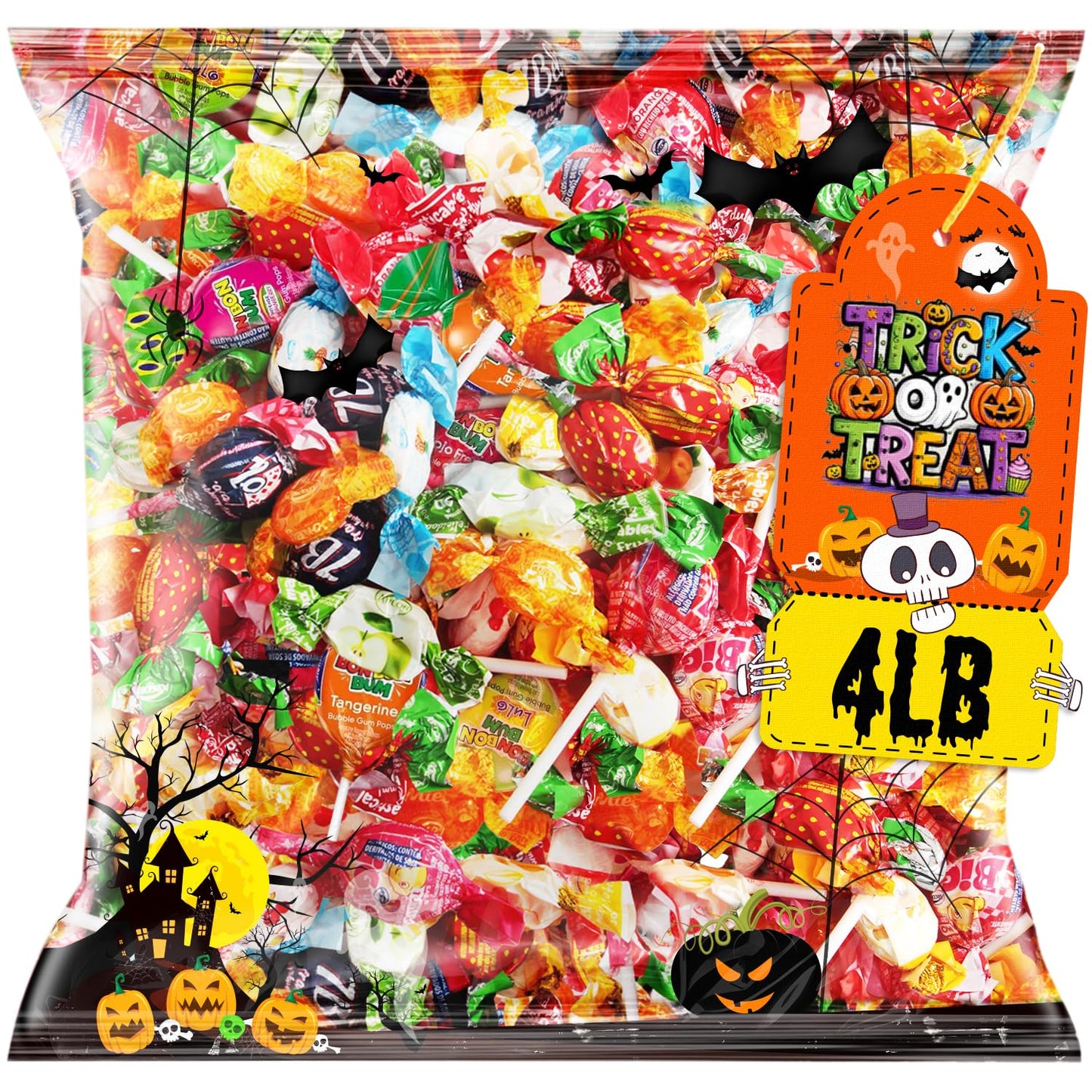 Halloween Assorted Candy Variety Pack - 4 LB Trick or Treat Ready Mix - Bulk Bag of Individually Wrapped Naturally Flavored Sweets - Perfect for Piatas Kids Parties & Birthday Games