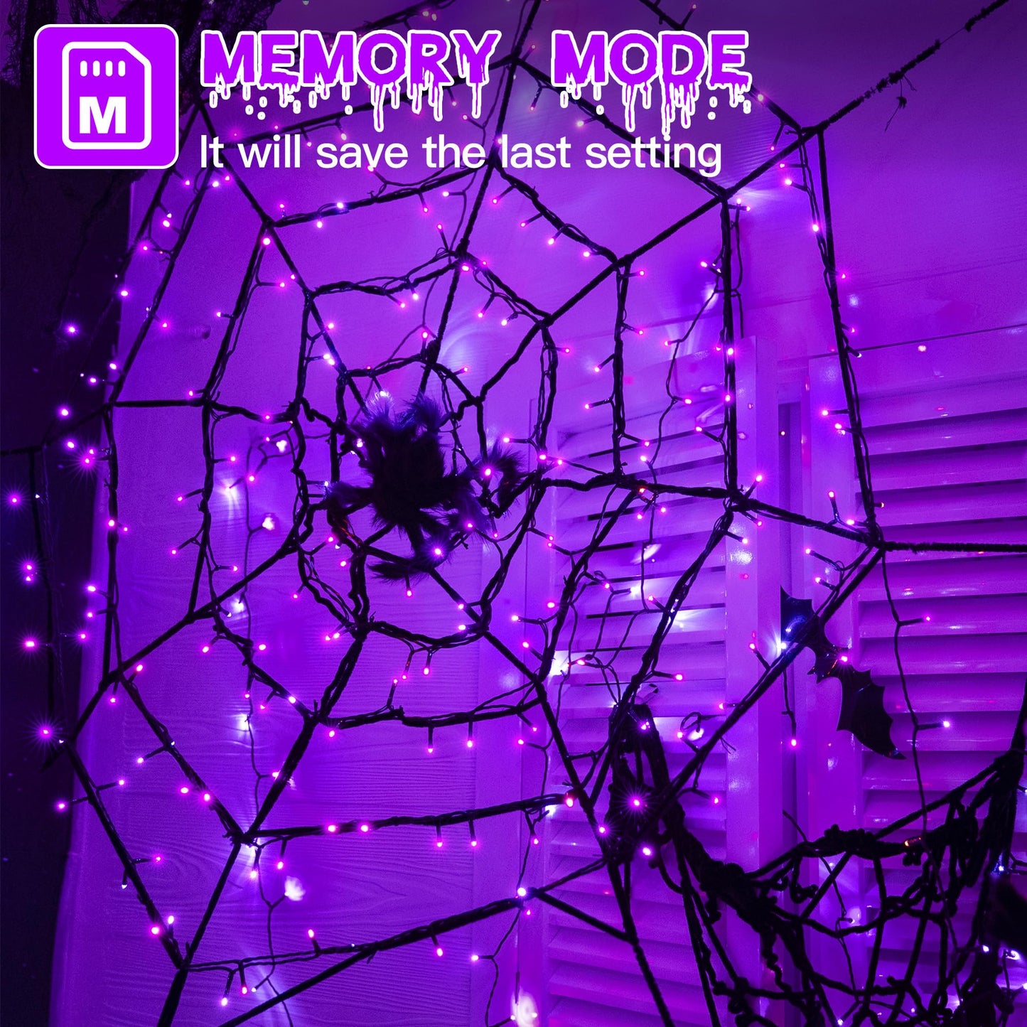 Guhope 66FT 200 LED Purple Halloween String Lights, Waterproof, 8 Lighting Modes, Model NYA0200A