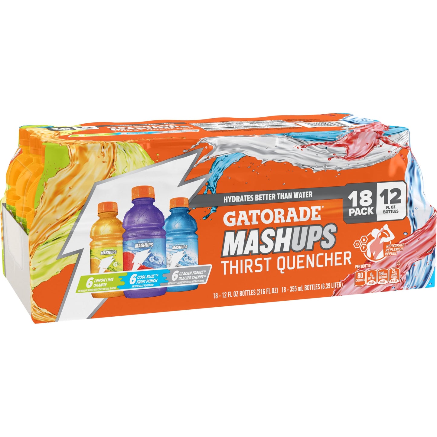 Gatorade Thirst Quencher Mashups Variety Pack Cool Blue-Fruit Punch Lemon-Lime-Orange Glacier Freeze-Glacier Cherry 12 Fl Oz (Pack of 18)