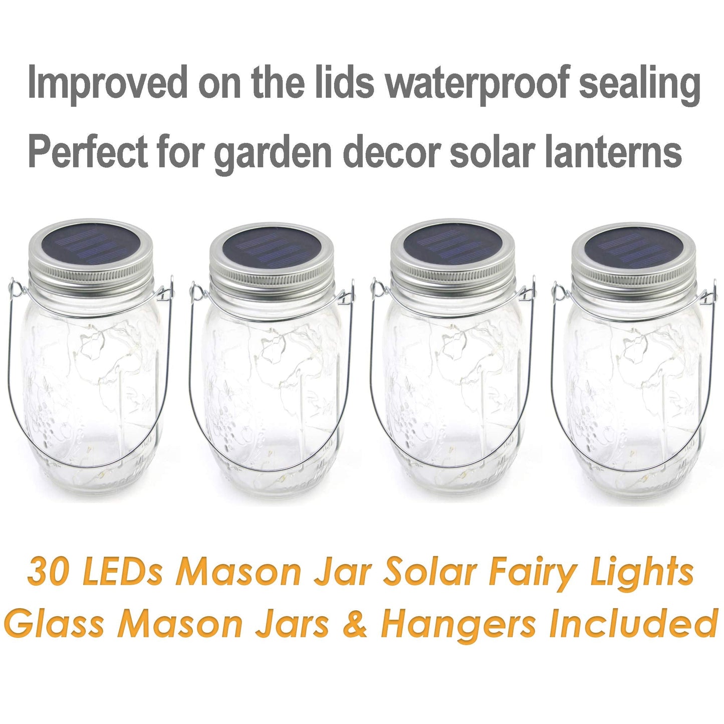 Yitee Solar Fairy Jar Lights, 4 Pack 30 LEDs, Outdoor Patio Garden Decor, Includes Mason Jars and Hangers