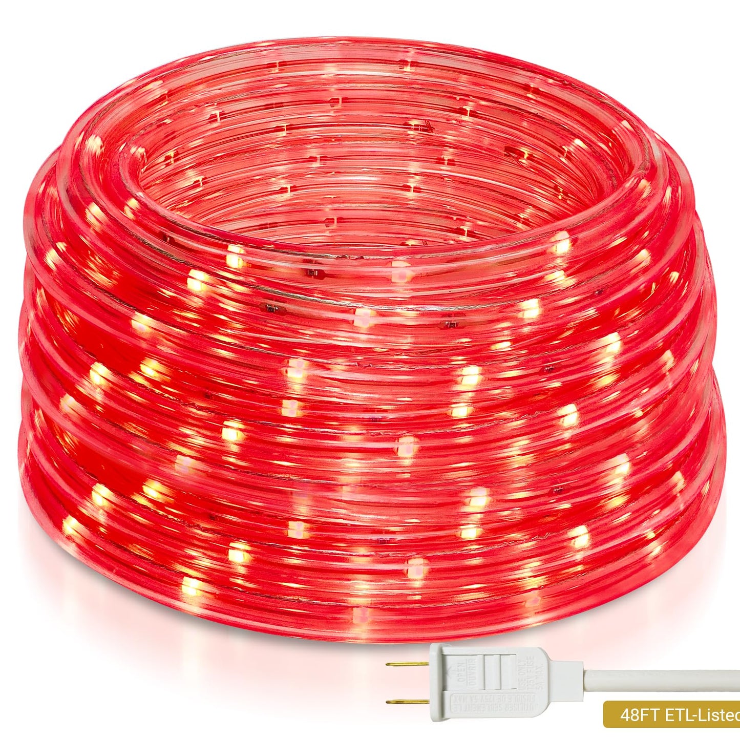 Areful 48ft Red LED Rope Lights Outdoor Waterproof - 324 LEDs Christmas Rope Lights, 120V ETL Certified, Connectable to 192ft, w