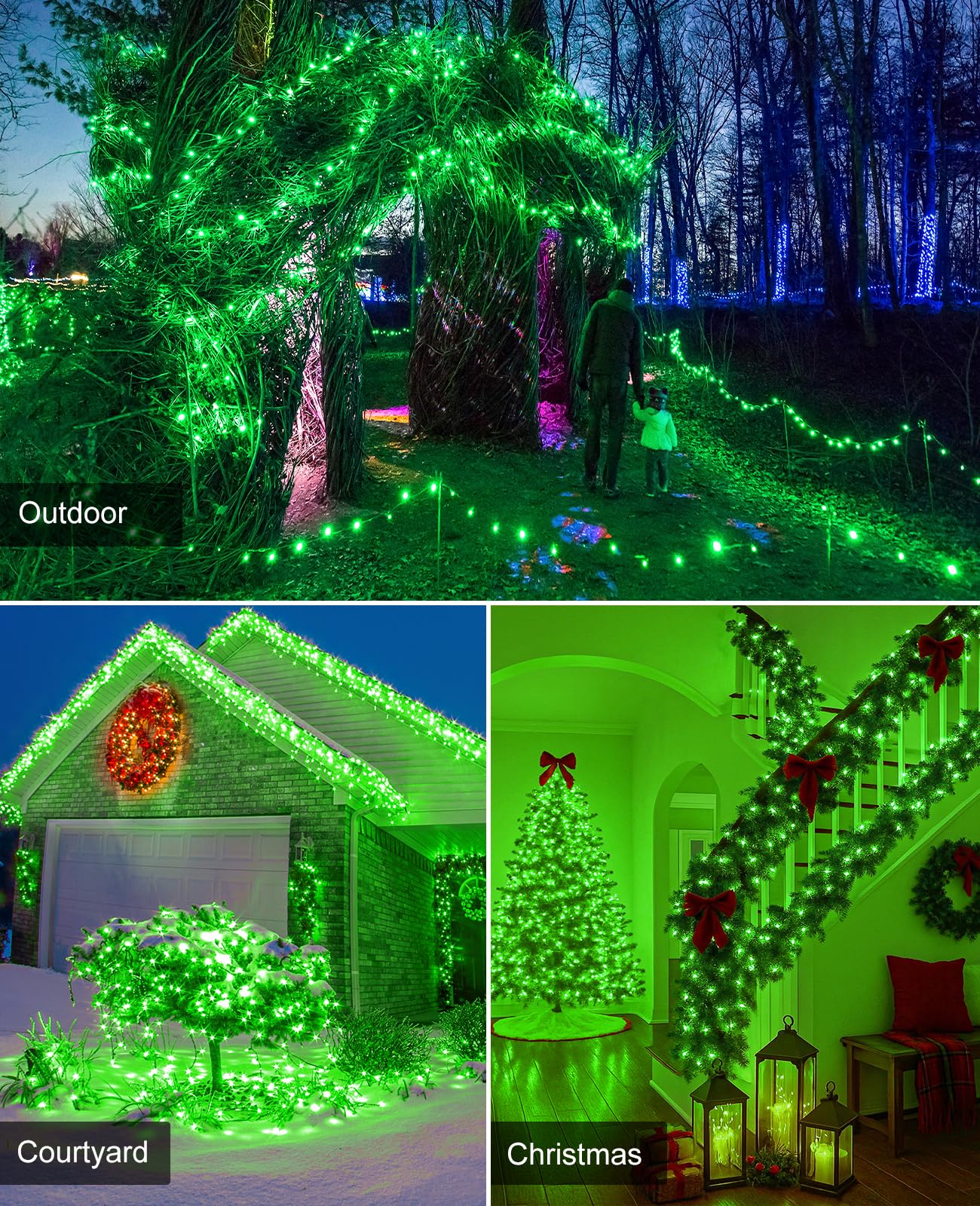 157Ft 480 Led Christmas Lights Outdoor Plug In Christmas Tree Lights Waterproof 8 Modes Green Wire Fairy String Light For Indoor House Garden Xmas Party Decorations Green