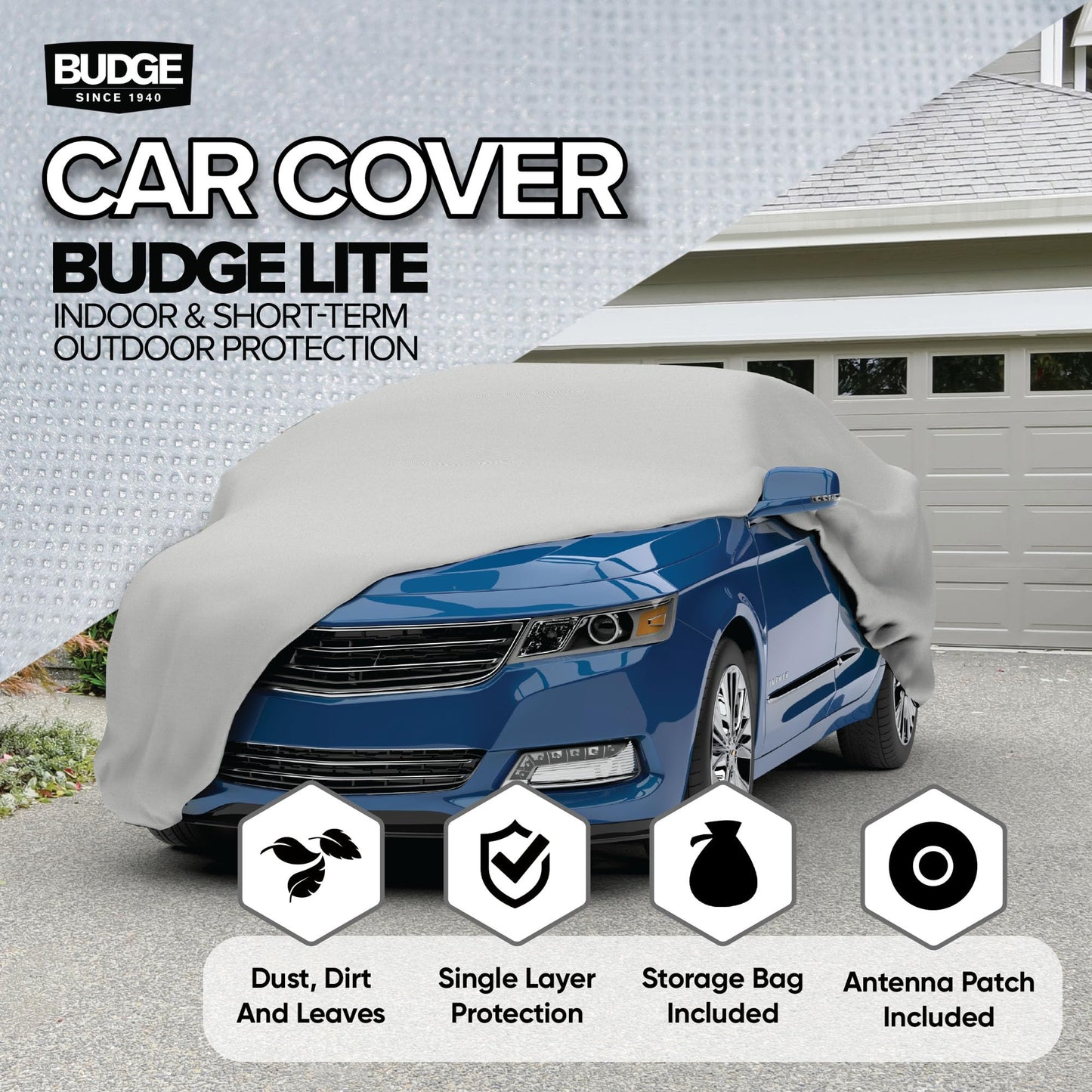 Budge Lite Car Cover, Indoor Protection, Breathable Dustproof Cover, Fits Full-Size Sedans up to 264 Inches, Gray, Size 5