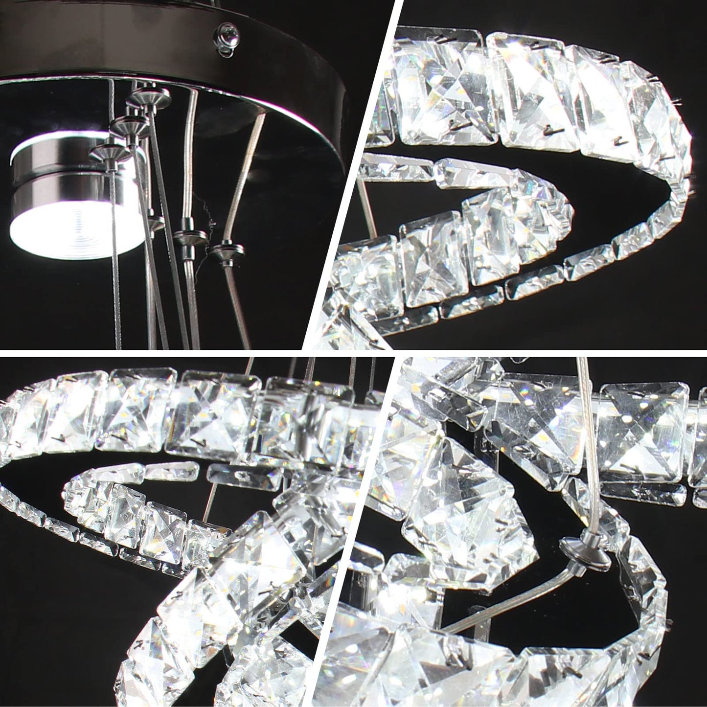 Diisunbihuo Led Chandeliers 3 Rings Modern Crystal Pendant Light, Adjustable, Multicolor Silver, Ideal For Bedroom, Living & Dining Room