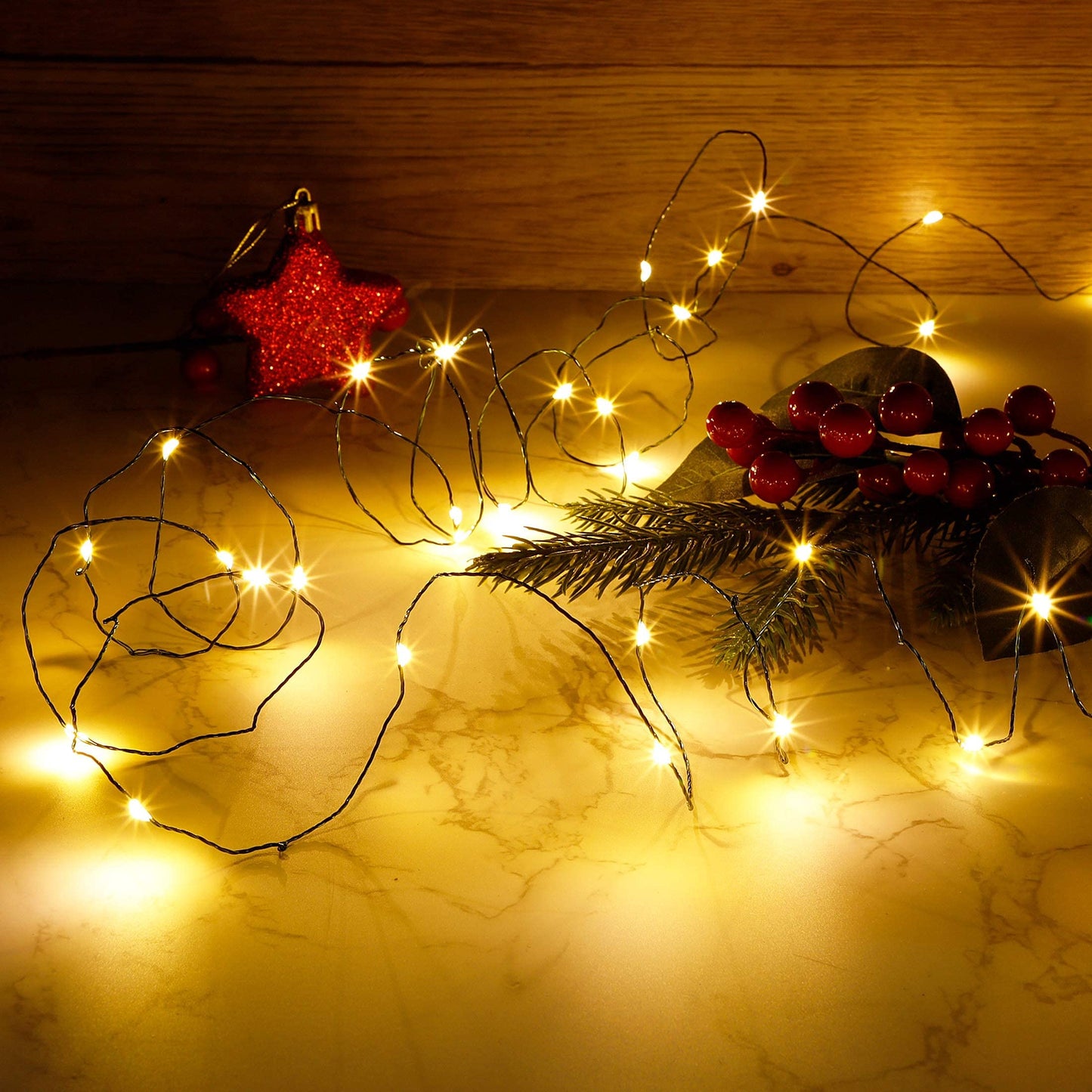 Twinkle Star LED String Lights, Dimmable, 66 ft, Warm White, Starry Green Wire for Indoor Outdoor Home Decoration