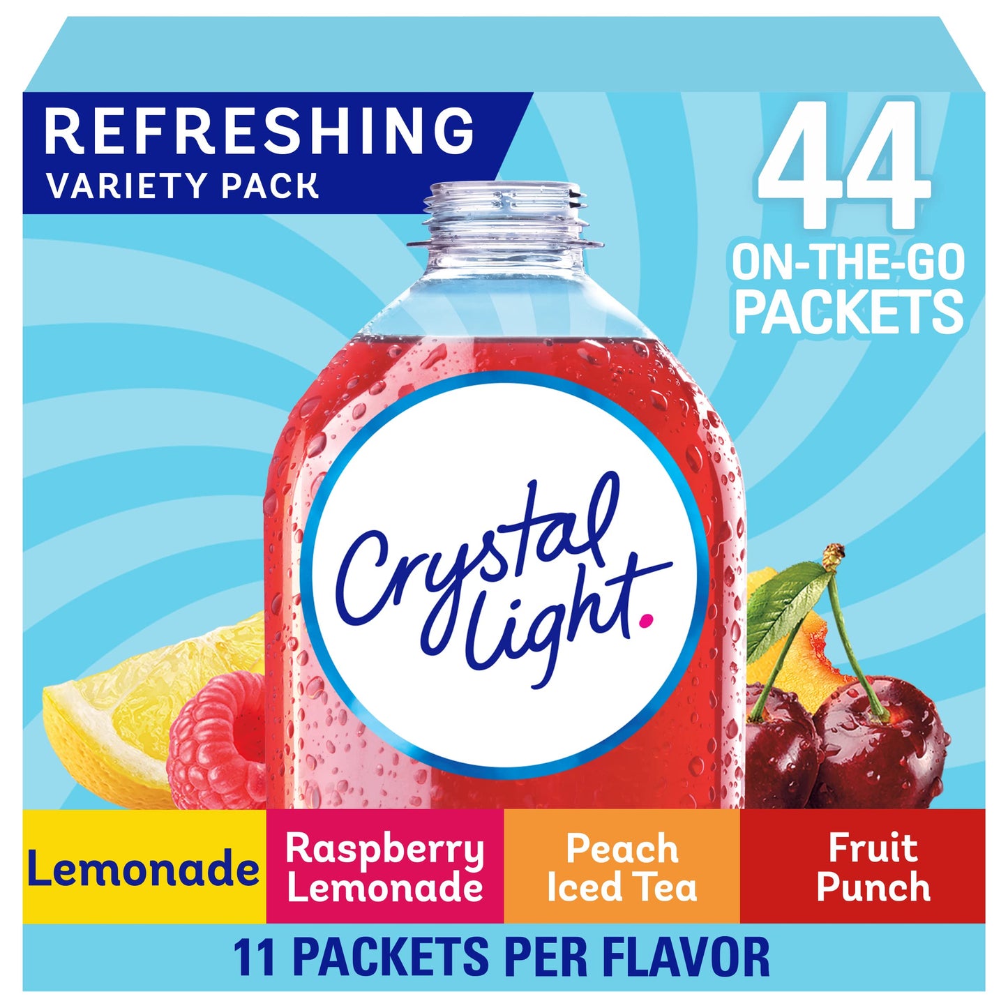 Crystal Light Lemonade, Raspberry Lemonade, Peach iced Tea, & Fruit Punch Powdered Drink Mix Singles Variety Pack (44 ct. On-the