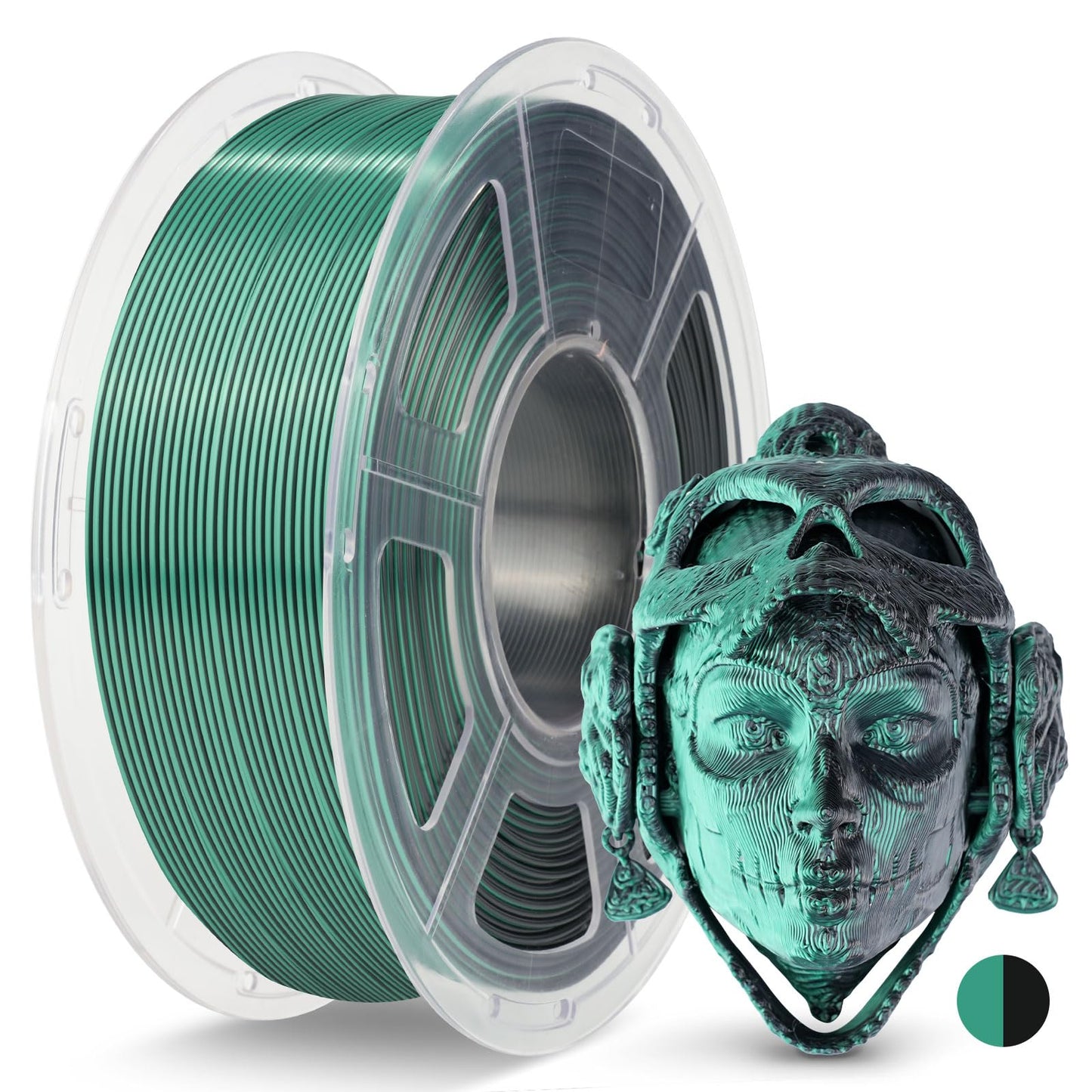 JAYO Silk Dual Color PLA Filament 1.75mm Black-Green 1.1kg, Shiny Gradient Dual-Tone PLA, High Gloss Finish, Easy to Print, Laye